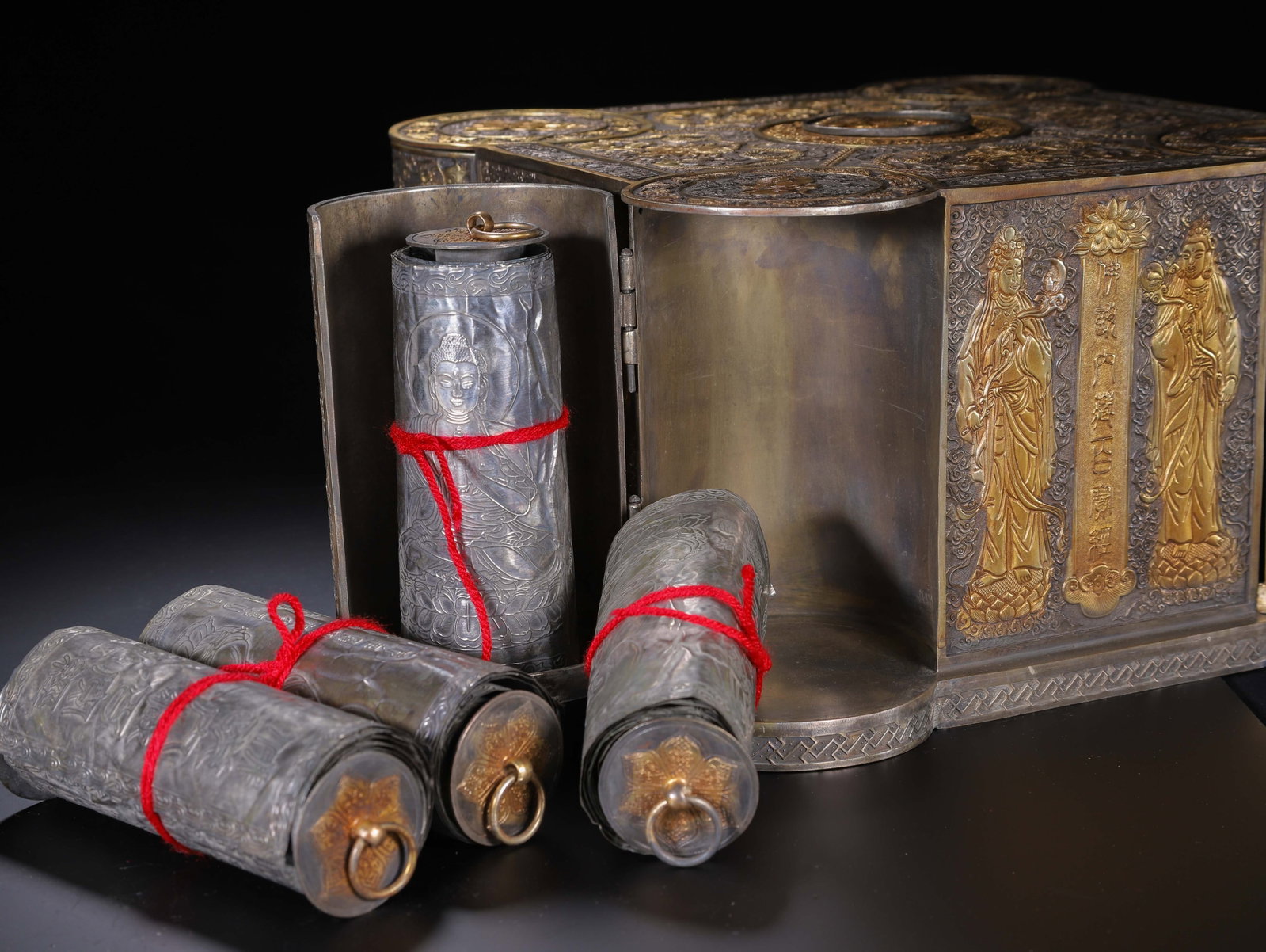 Chinese Silver Gilt Buddhist Scripture Box - 8