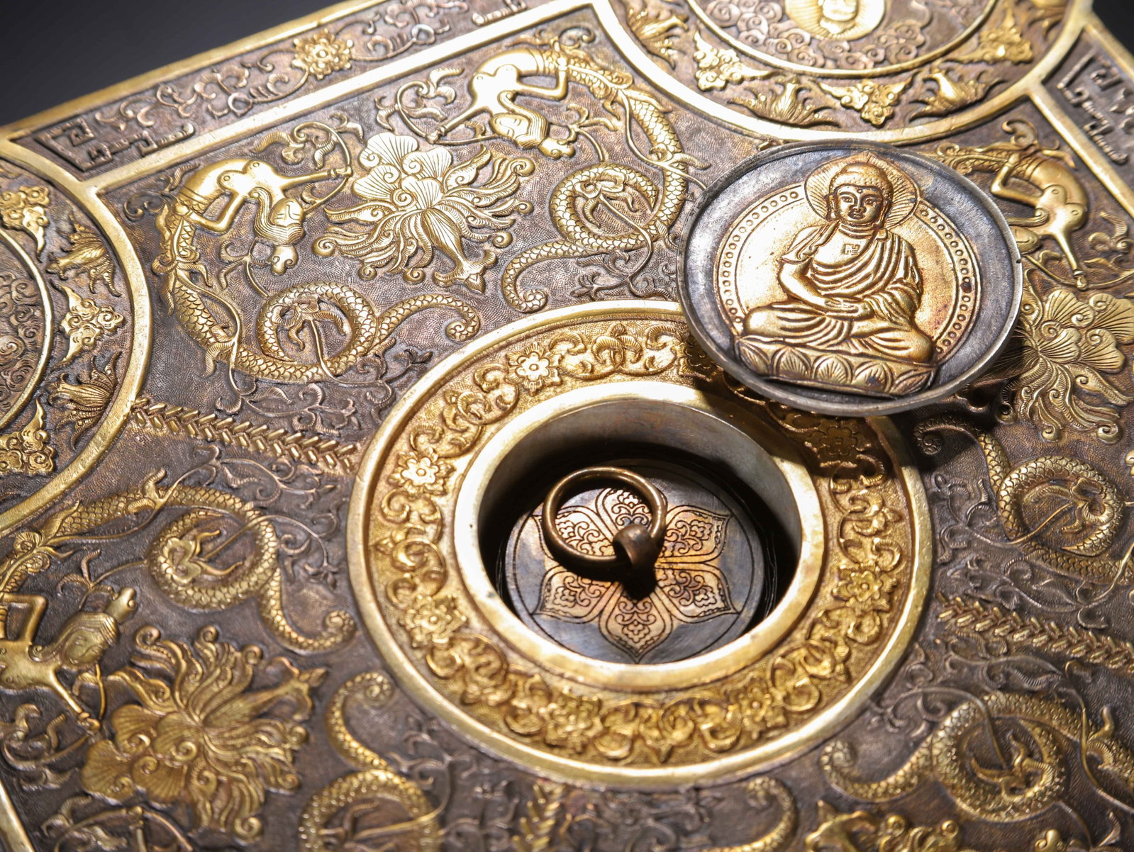 Chinese Silver Gilt Buddhist Scripture Box - 9