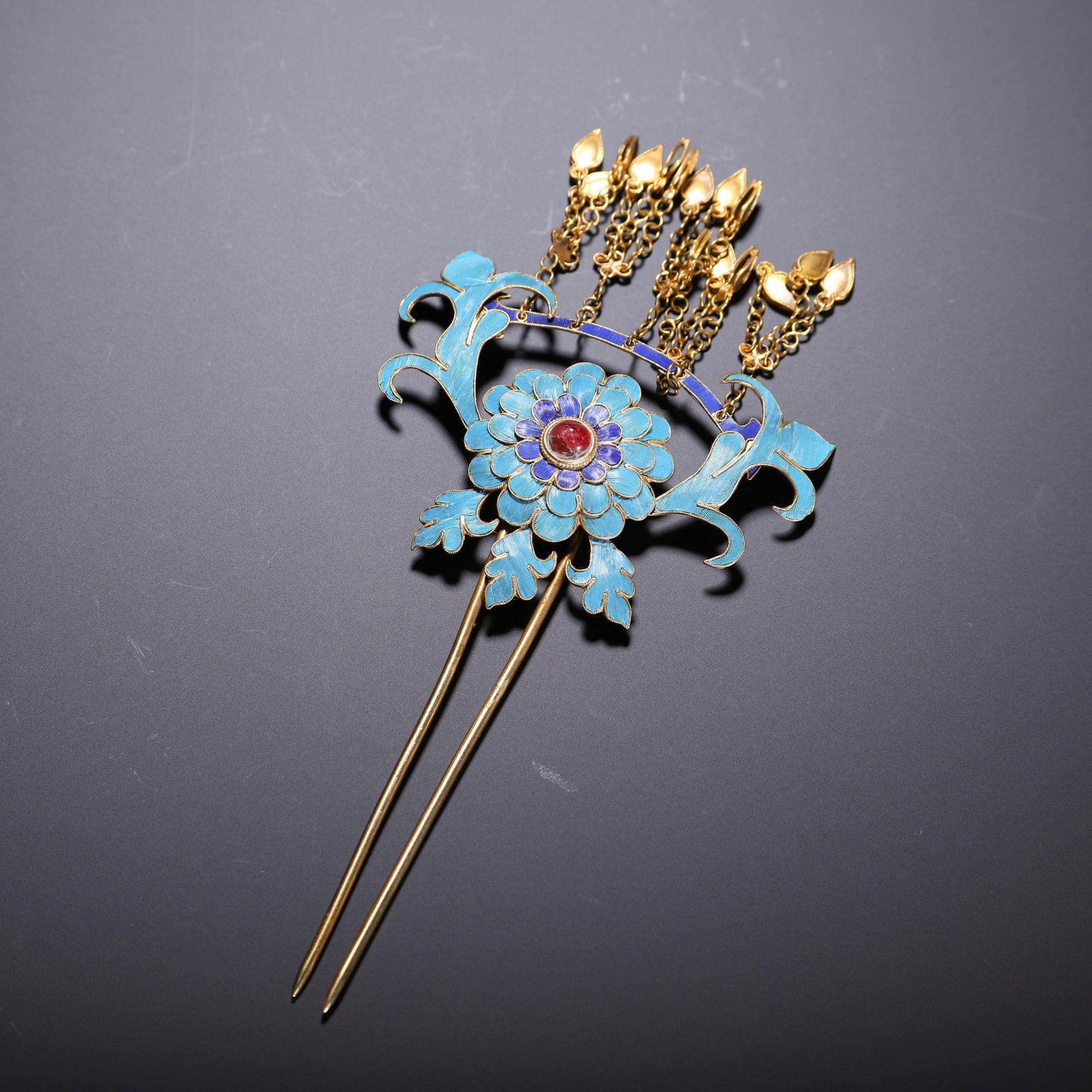 Chinese Gilt Silver Kingfisher Feather Hairpin (1 of 9)
