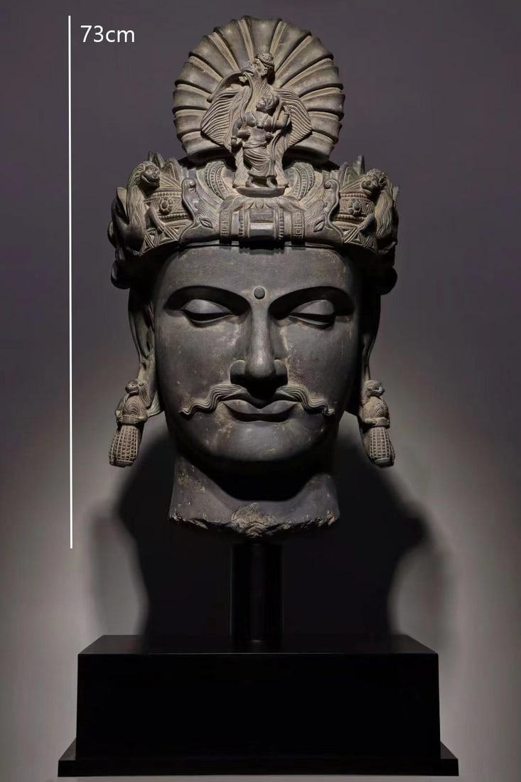 Stone Gandhara Head Figure: Stone Gandhara Head Figure (73cm)