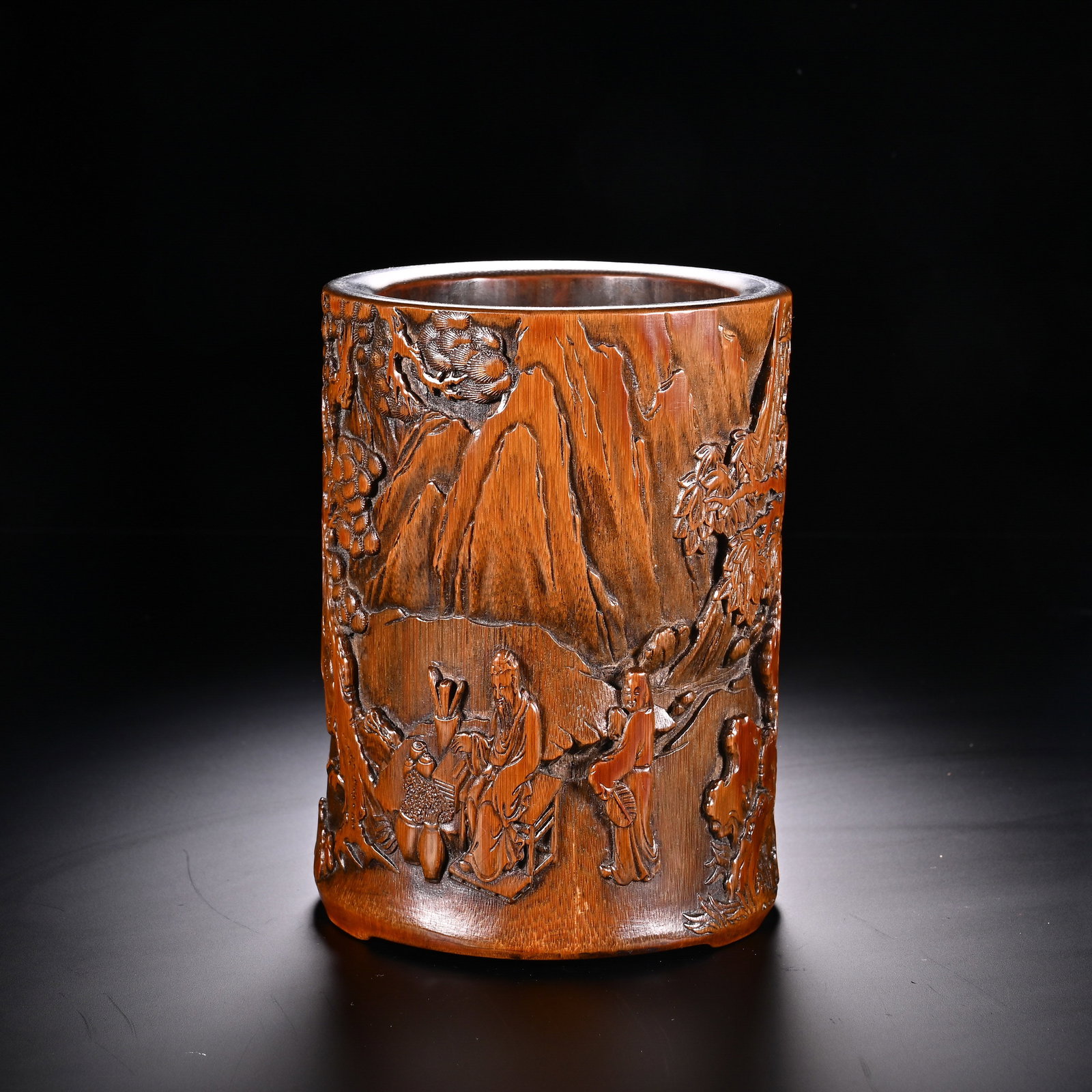 A Chinese Bamboo Brush Pot with Scholar Carving (1 of 8)