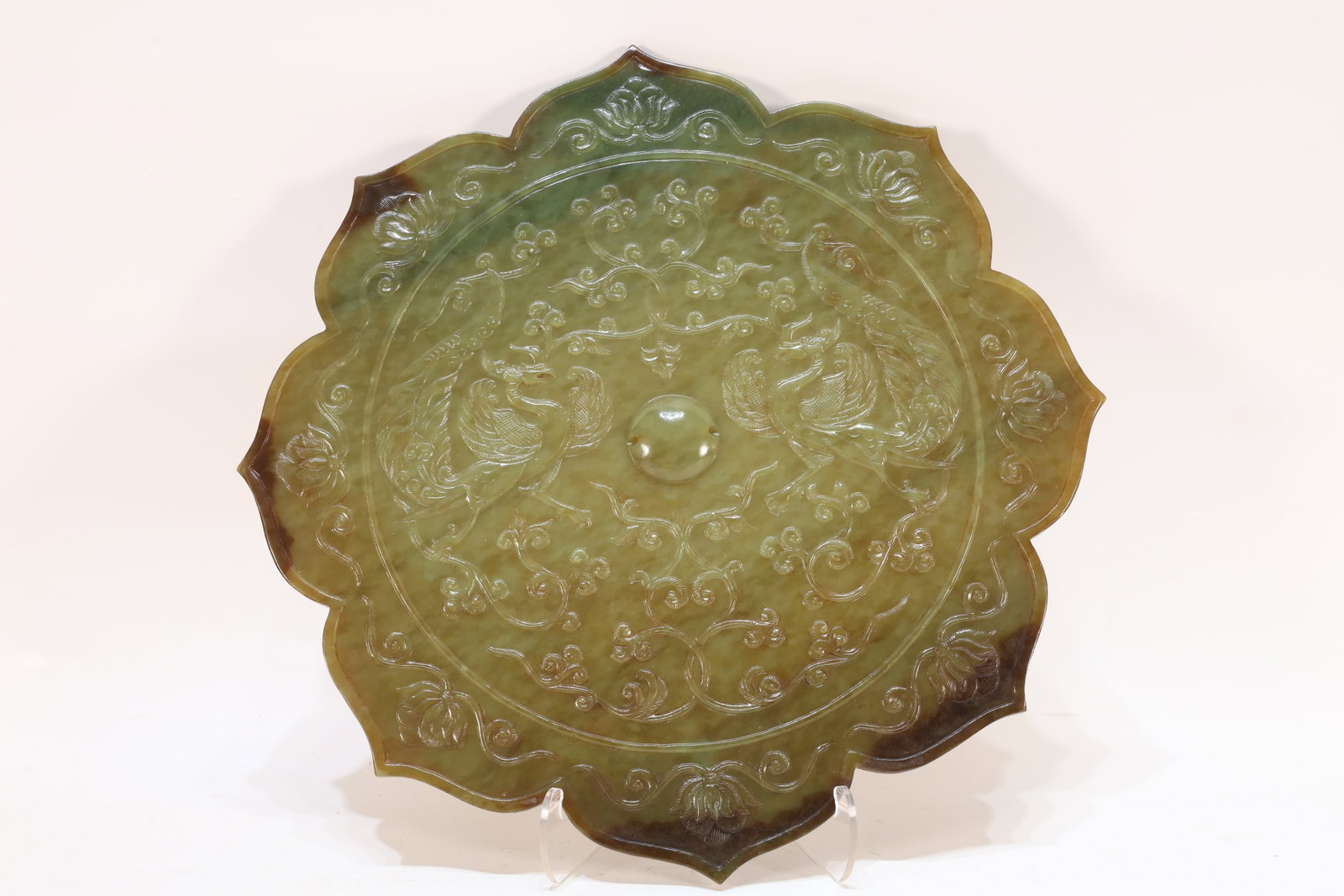 A Jade Carved Flower and Phoenix Pattern Mirror (1 of 9)