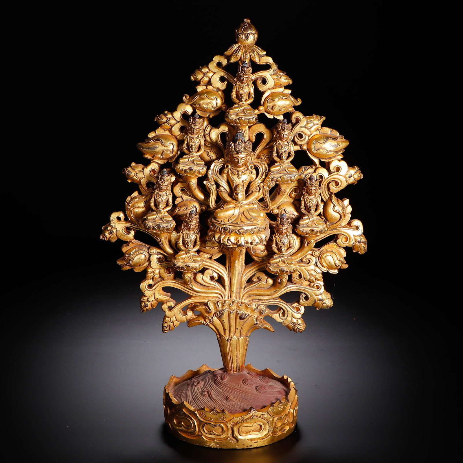 A CHINESE GILT-BRONZE BUDDHIST TREE STATUE (1 of 9)