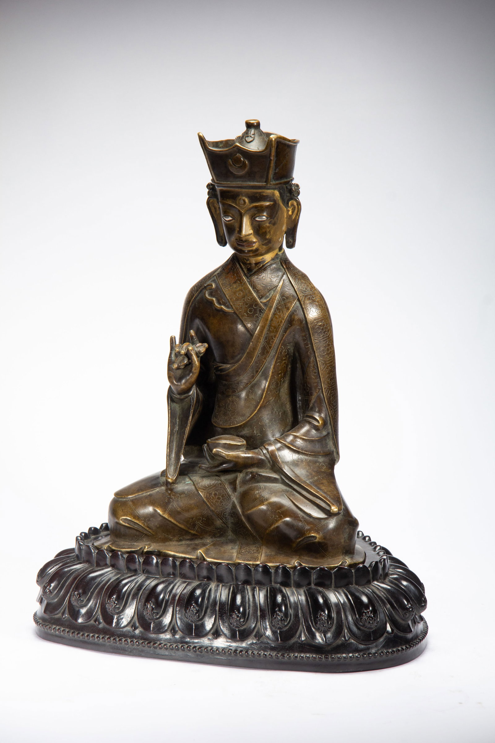 Chinese Bronze Seated Buddhist Master Statue - 5