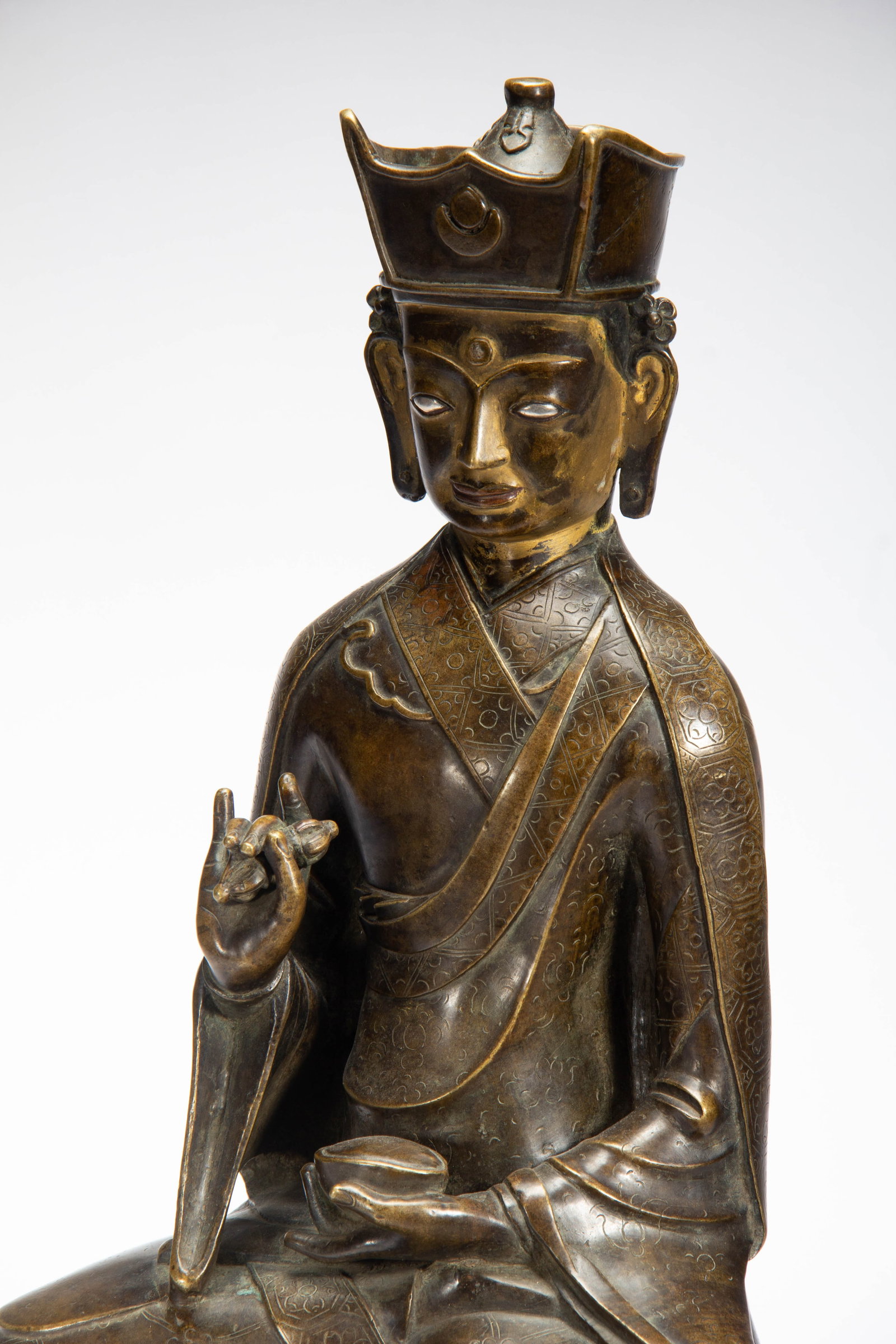 Chinese Bronze Seated Buddhist Master Statue - 6