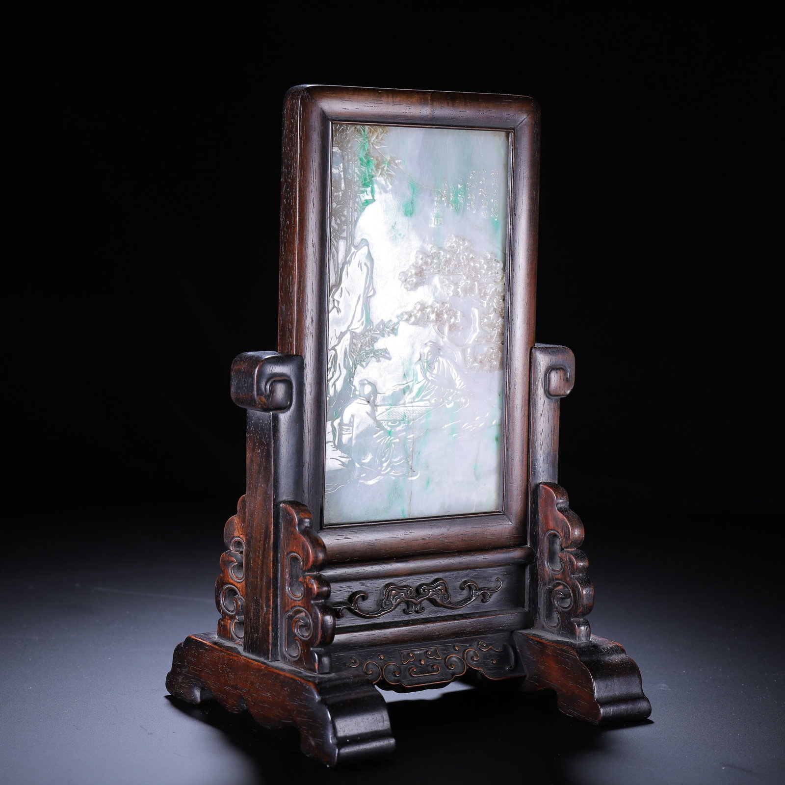 A CHINESE JADEITE TABLE SCREEN WITH LANDSCAPE CARVING - 5