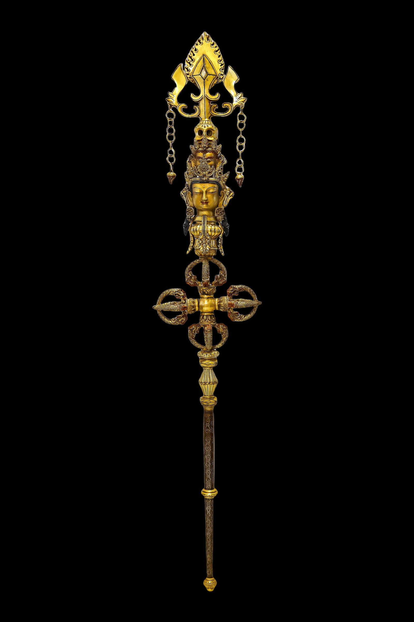 A Chinese Gilt-Bronze Ritual Staff - 2
