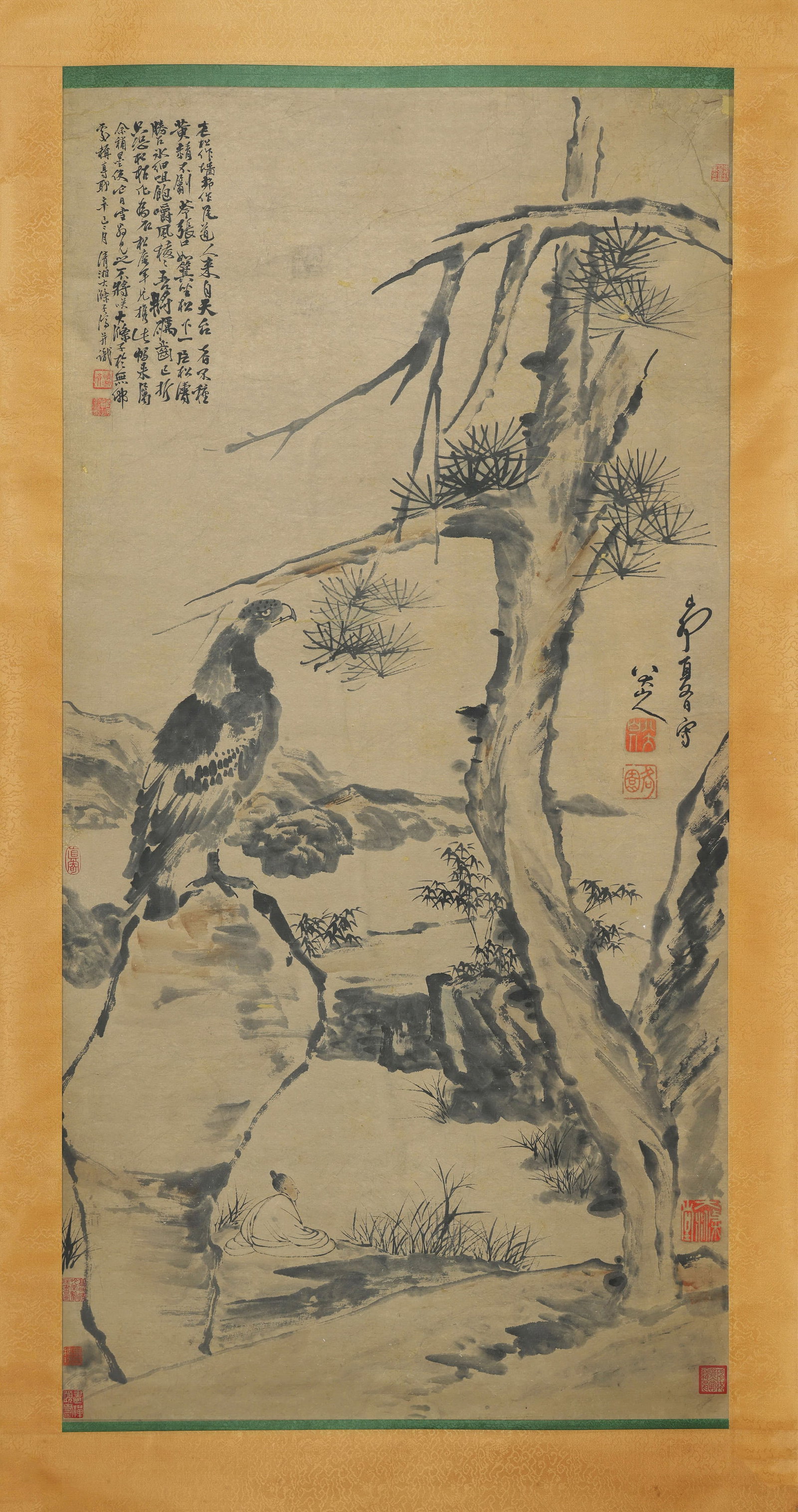 Zhu Da mark, Chinese Pine Tree and Eagle painting, Ink on Paper, Hanging Scroll: Zhu Da mark, Chinese Pine Tree and Eagle painting, Ink on Paper, Hanging Scroll (137 x 68cm)