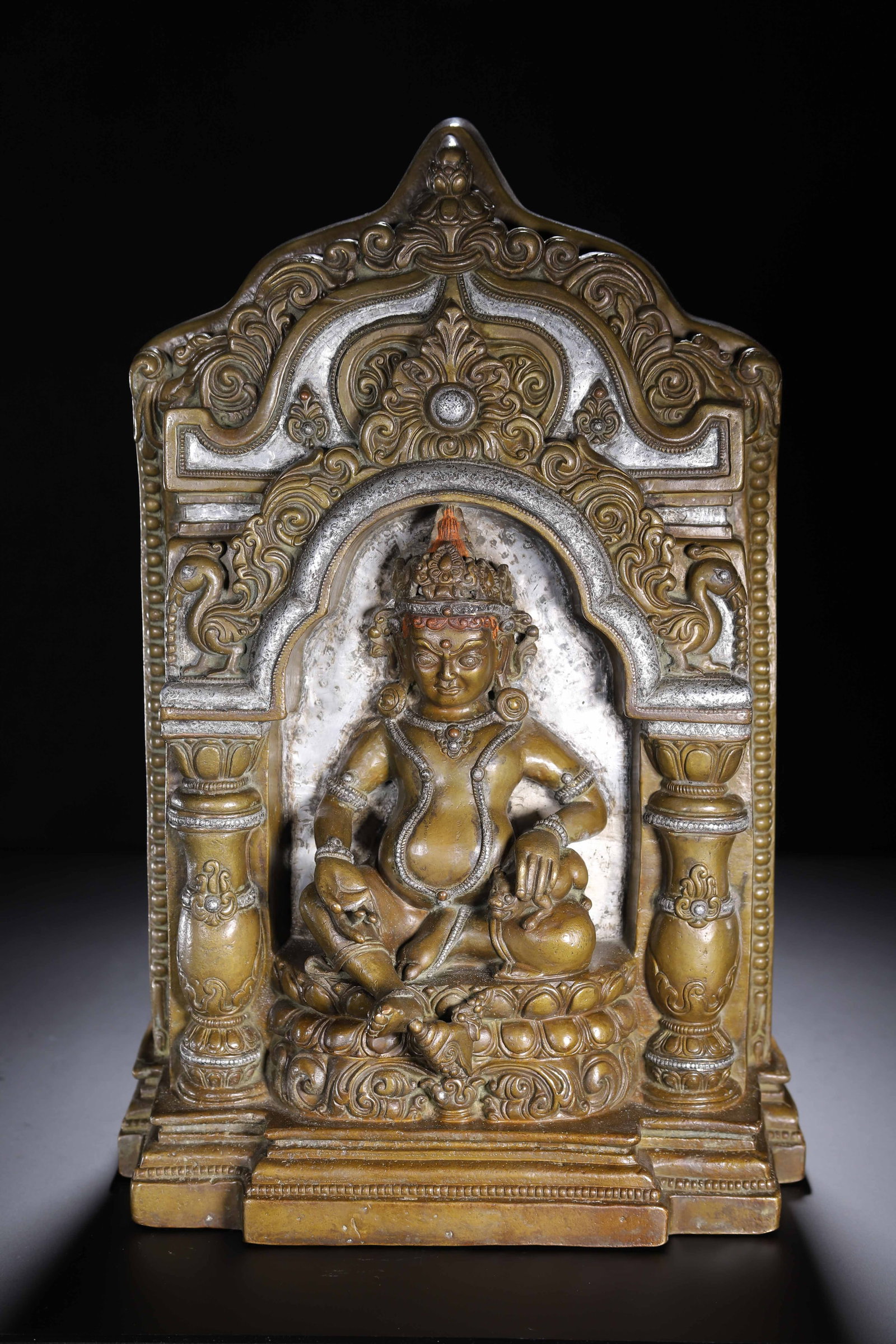 A Chinese Alloy Copper Silver-Inlaid Buddhist Plaque: A Chinese Alloy Copper Silver-Inlaid Buddhist Plaque (26 x 13 x 38cm,Weight 9370g)