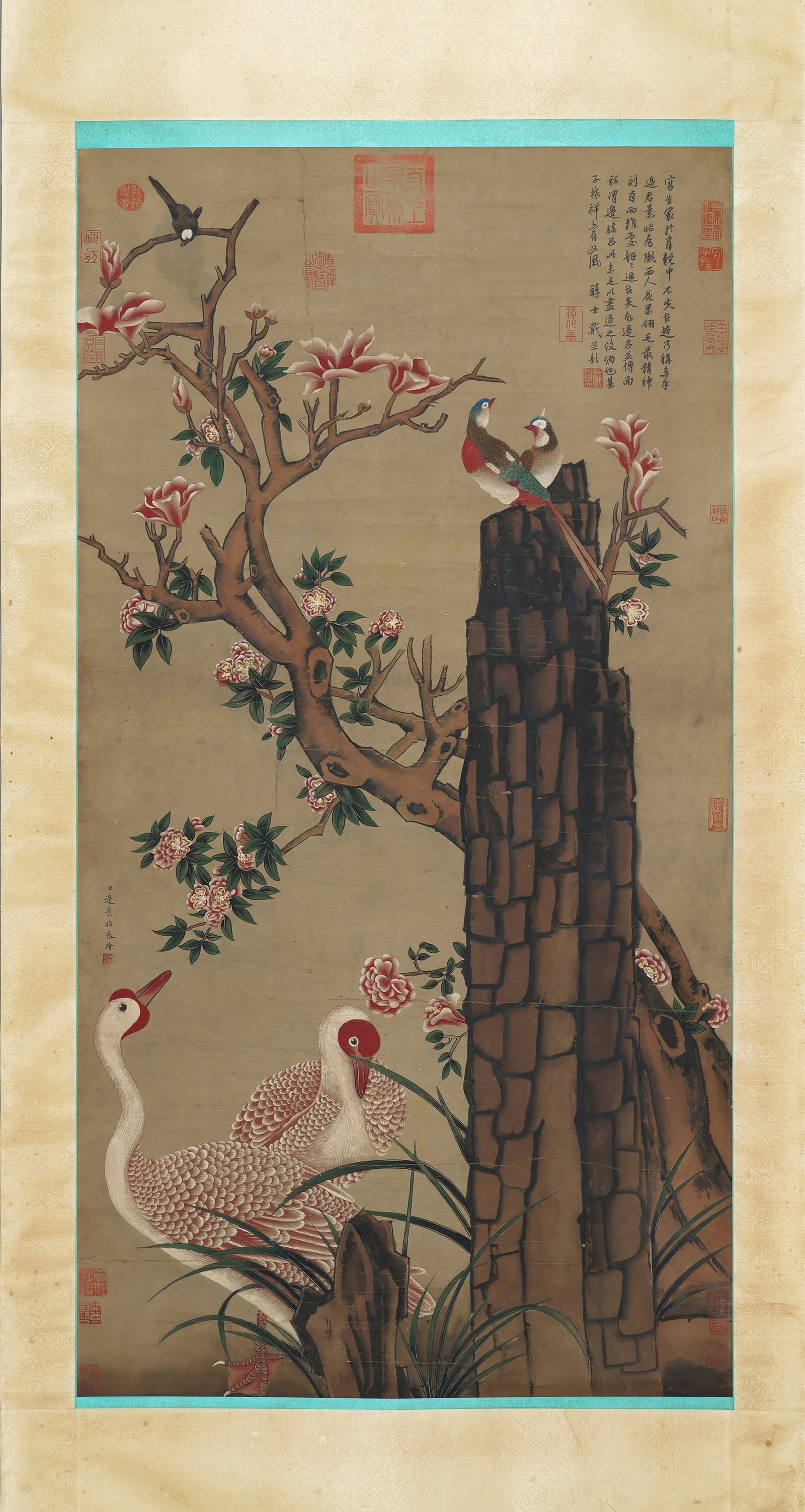 Bin Jingzhao mark, Chinese Flower and Bird painting, Ink and Color on Paper, Hanging Scroll: Bin Jingzhao mark, Chinese Flower and Bird painting, Ink and Color on Paper, Hanging Scroll (115 x 66cm)