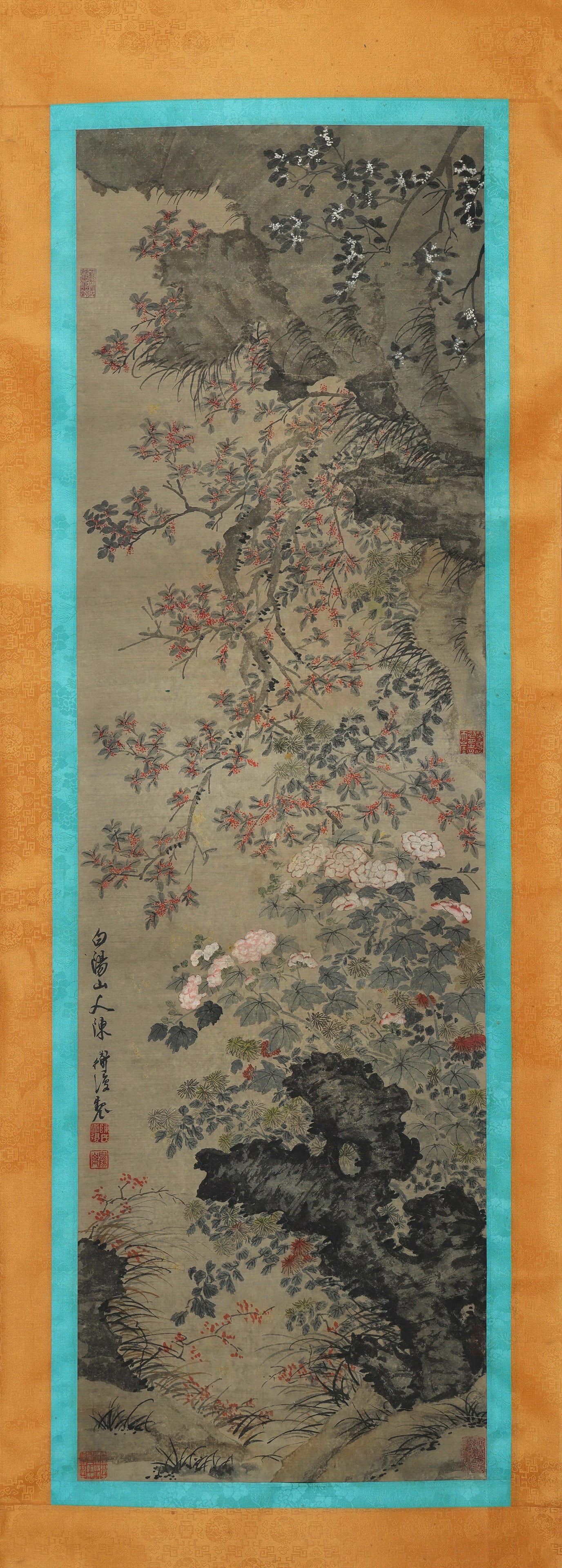 Chen Daofu mark, Chinese Chrysanthemum painting, Ink and Color on Paper, Hanging Scroll (1 of 7)
