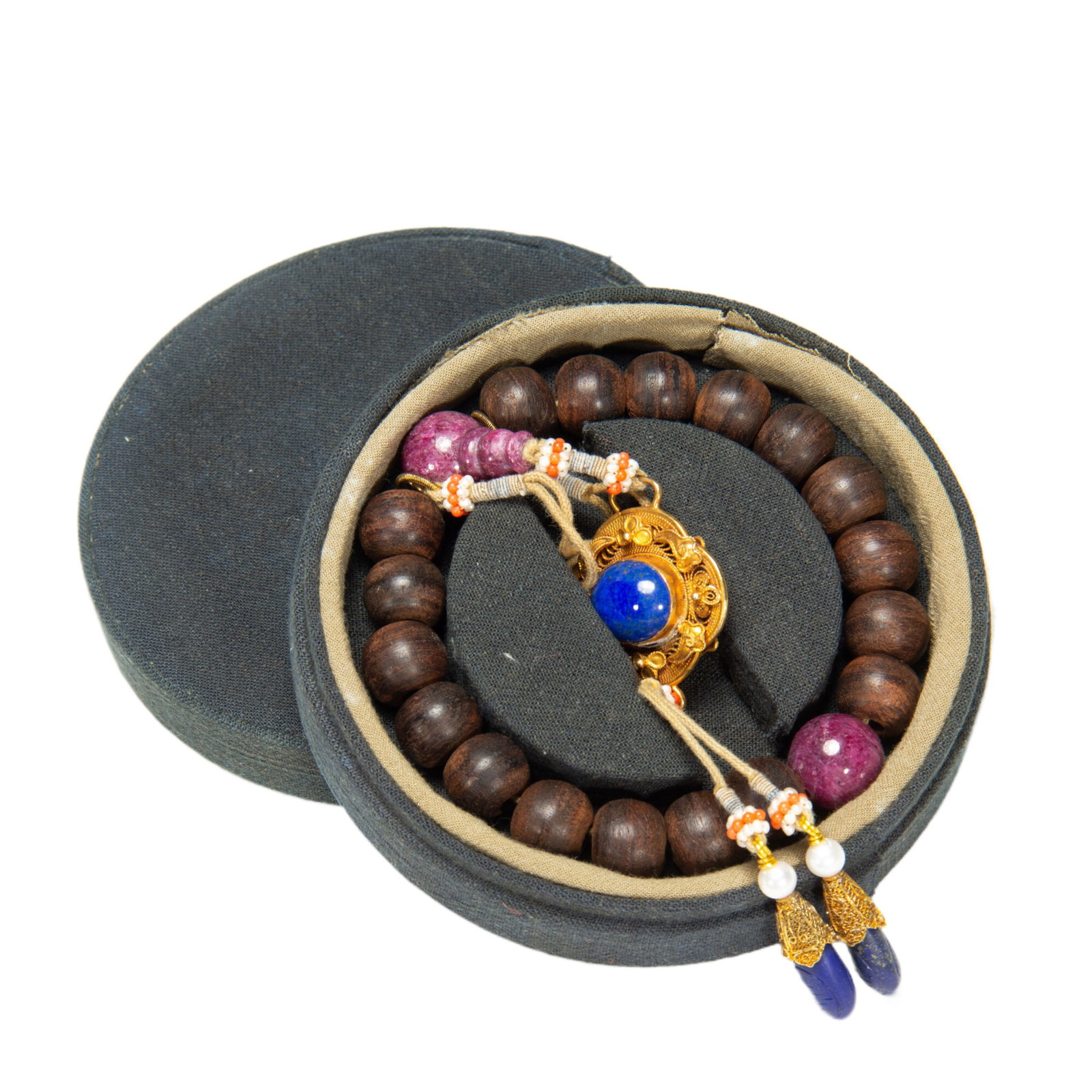 Chinese Agarwood Prayer Beads with Gemstone Accents: Chinese Agarwood Prayer Beads with Gemstone Accents (1.5 x 1.5cm,Weight 70g)