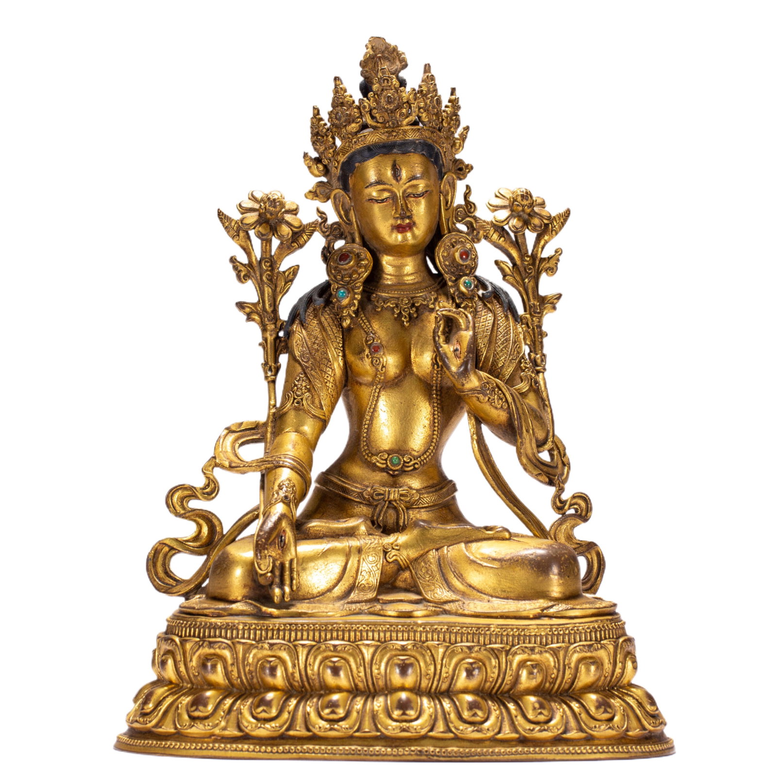 A Chinese Gilt-Bronze Bodhisattva Statue: A Chinese Gilt-Bronze Bodhisattva Statue (18 x 12.5 x 24cm,Weight 1700g)
