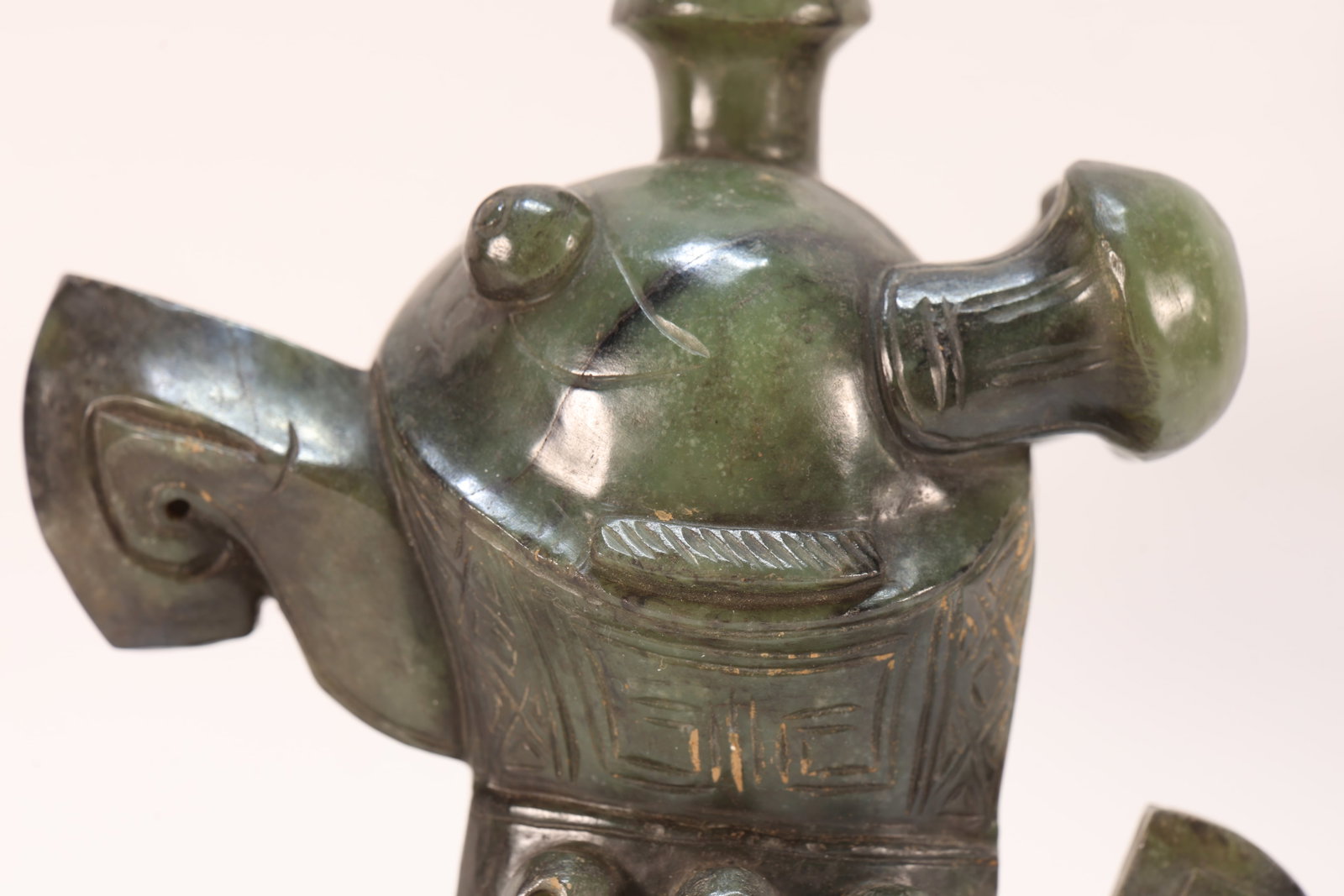 A Jade Carved Beast Face Pattern Bird Shape Figure - 2