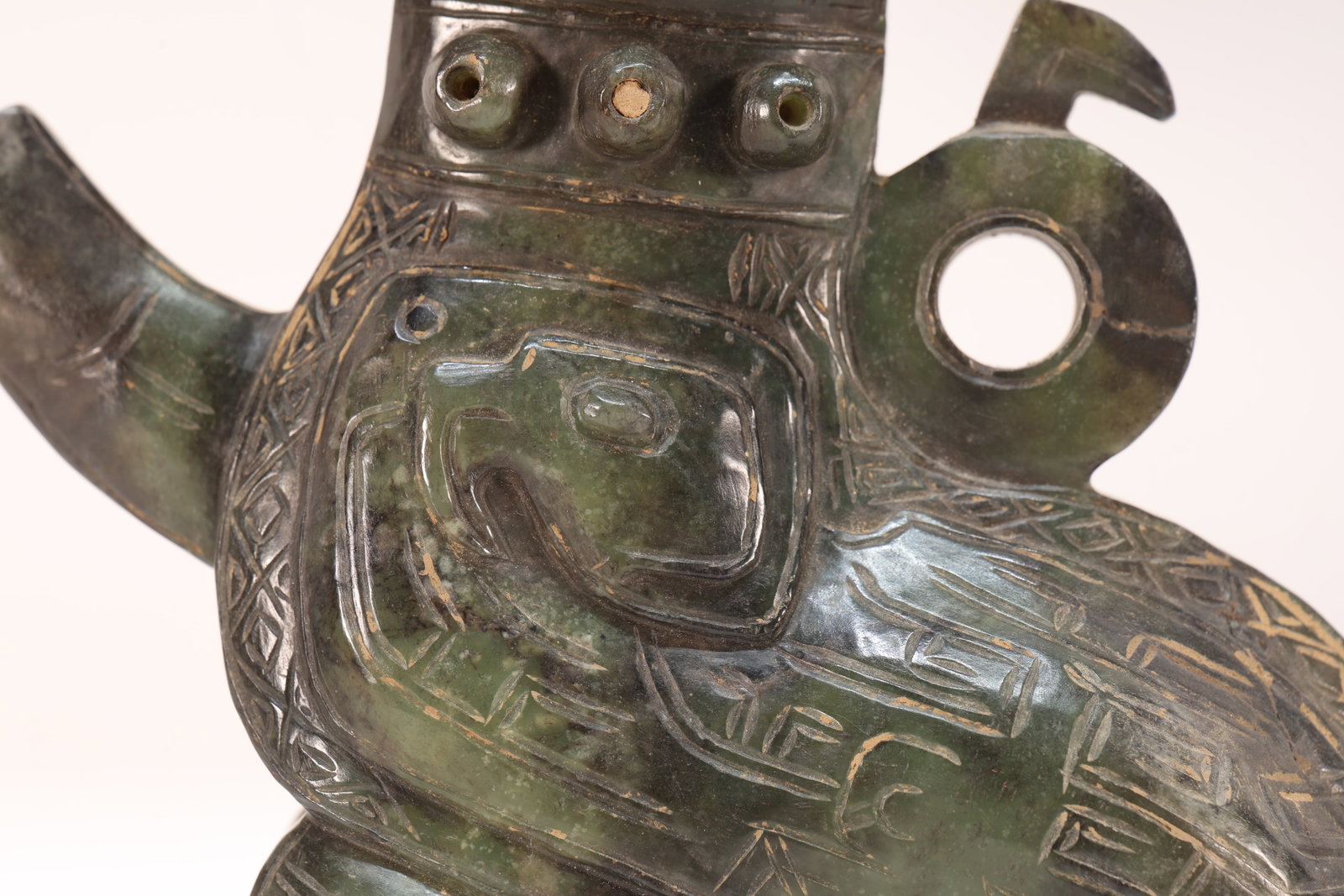 A Jade Carved Beast Face Pattern Bird Shape Figure - 3