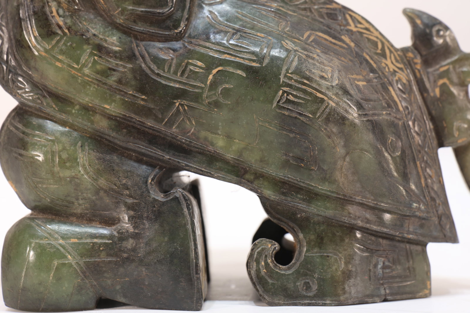 A Jade Carved Beast Face Pattern Bird Shape Figure - 4