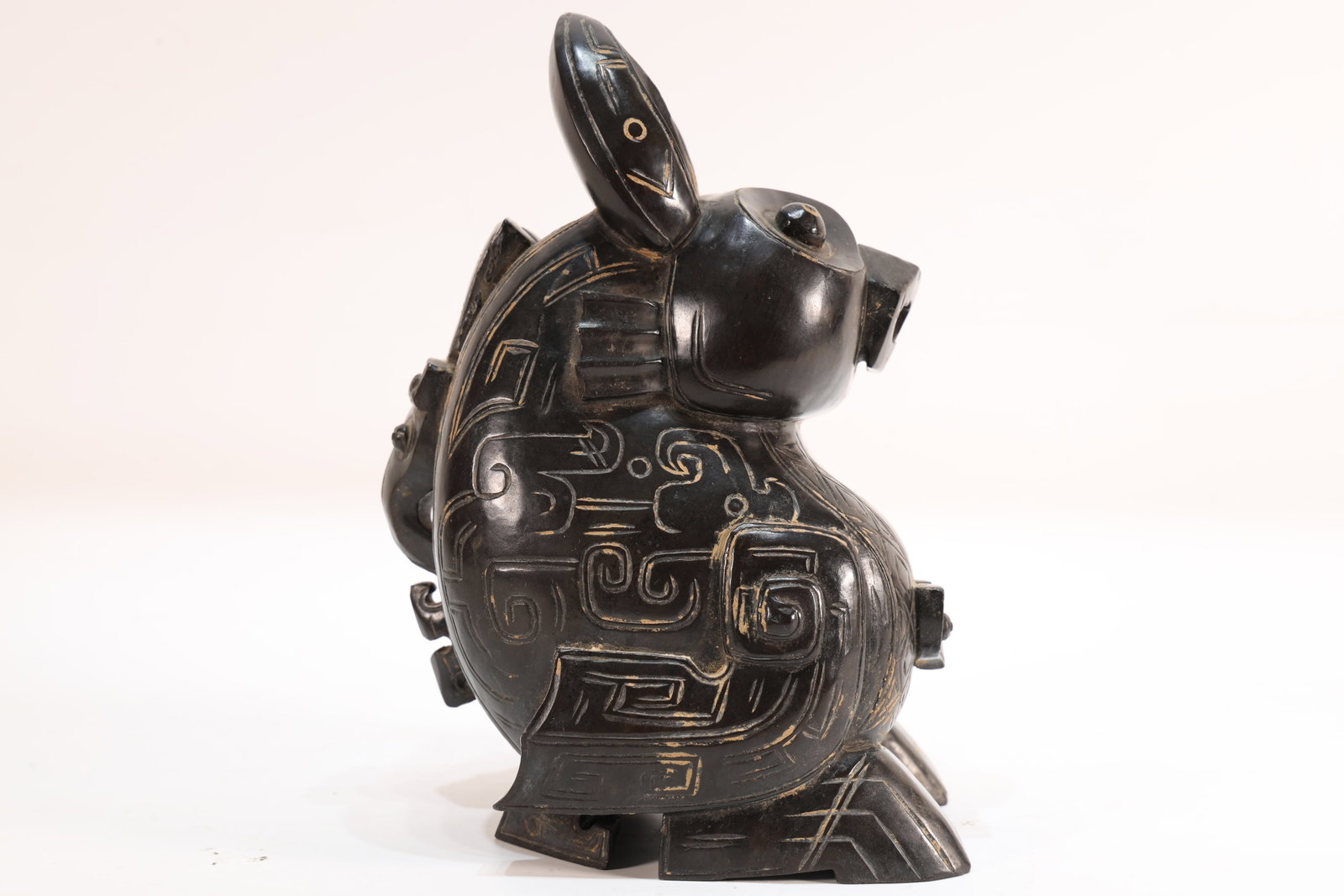 Jade Carved Beast Face Pattern Bird Shape Figure - 2