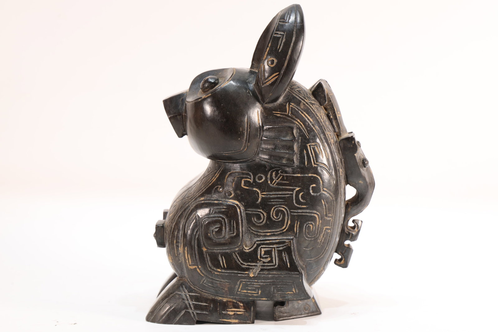 Jade Carved Beast Face Pattern Bird Shape Figure - 6