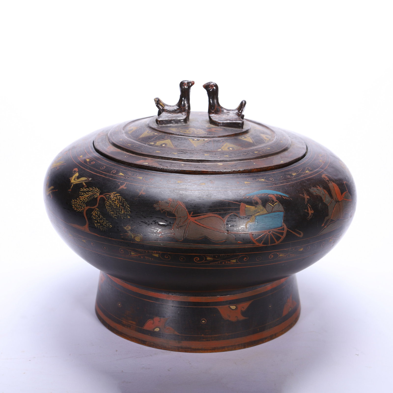A Chinese Lacquer Box with Painted Chariot Scene (1 of 9)