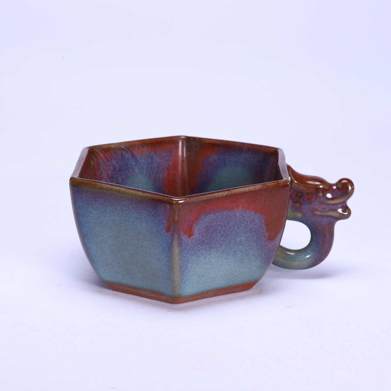 A Chinese Junyao Dragon-Handle Hexagonal Cup - 2