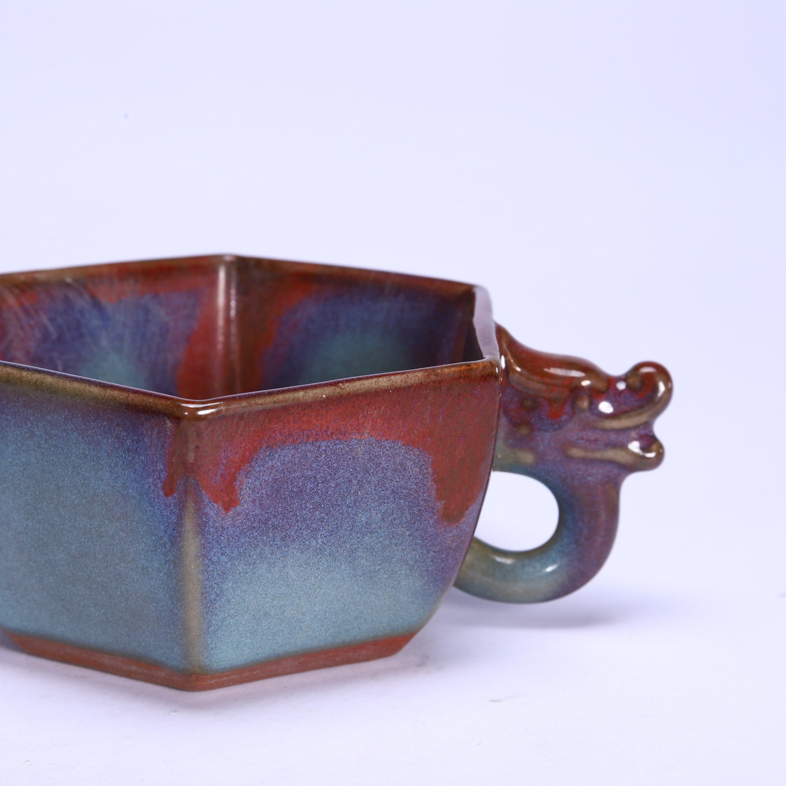 A Chinese Junyao Dragon-Handle Hexagonal Cup - 3