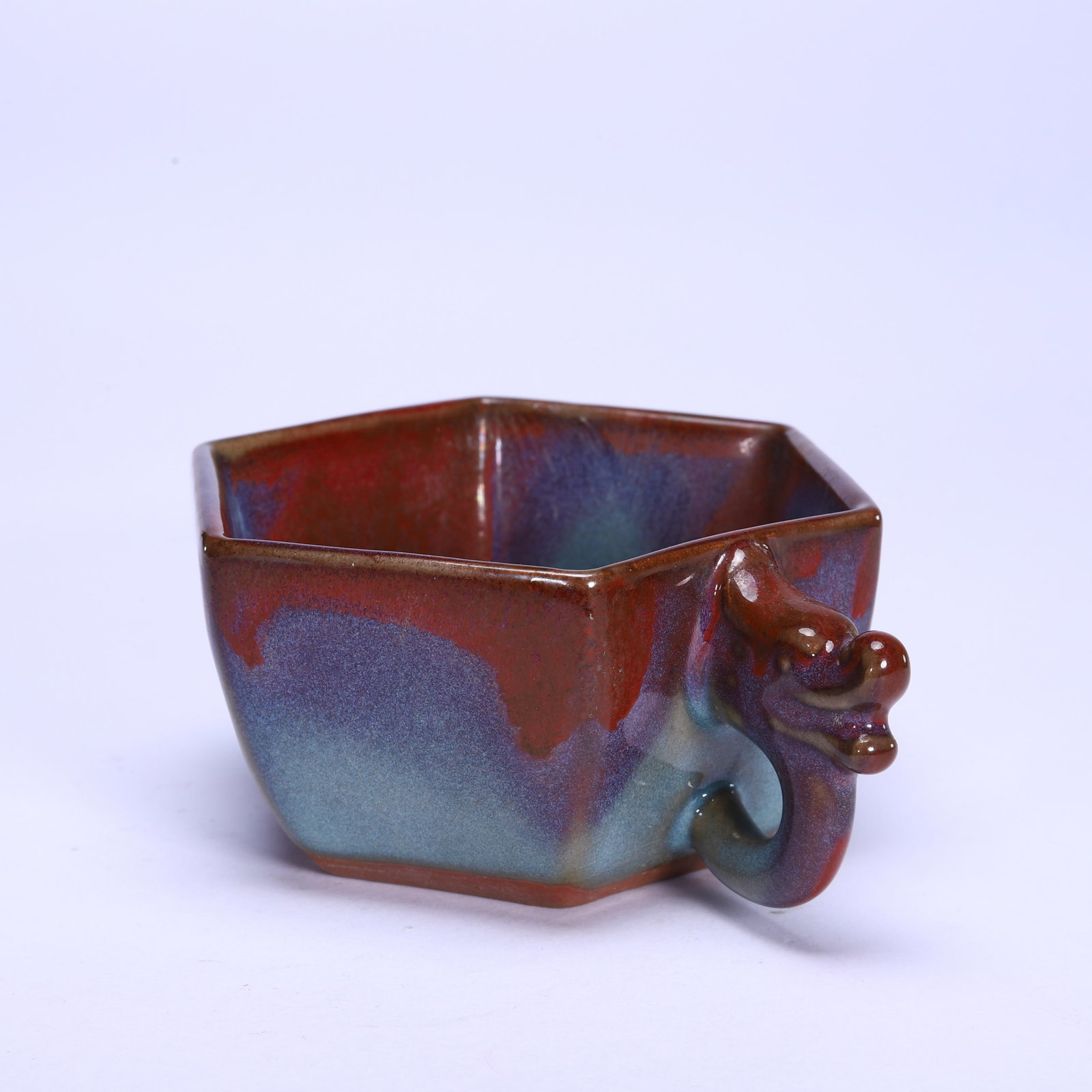 A Chinese Junyao Dragon-Handle Hexagonal Cup - 5