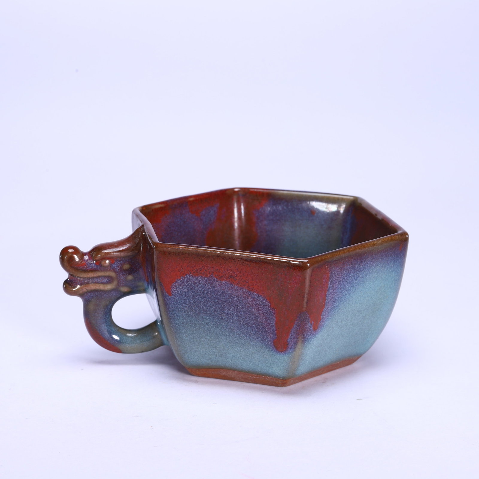 A Chinese Junyao Dragon-Handle Hexagonal Cup - 6