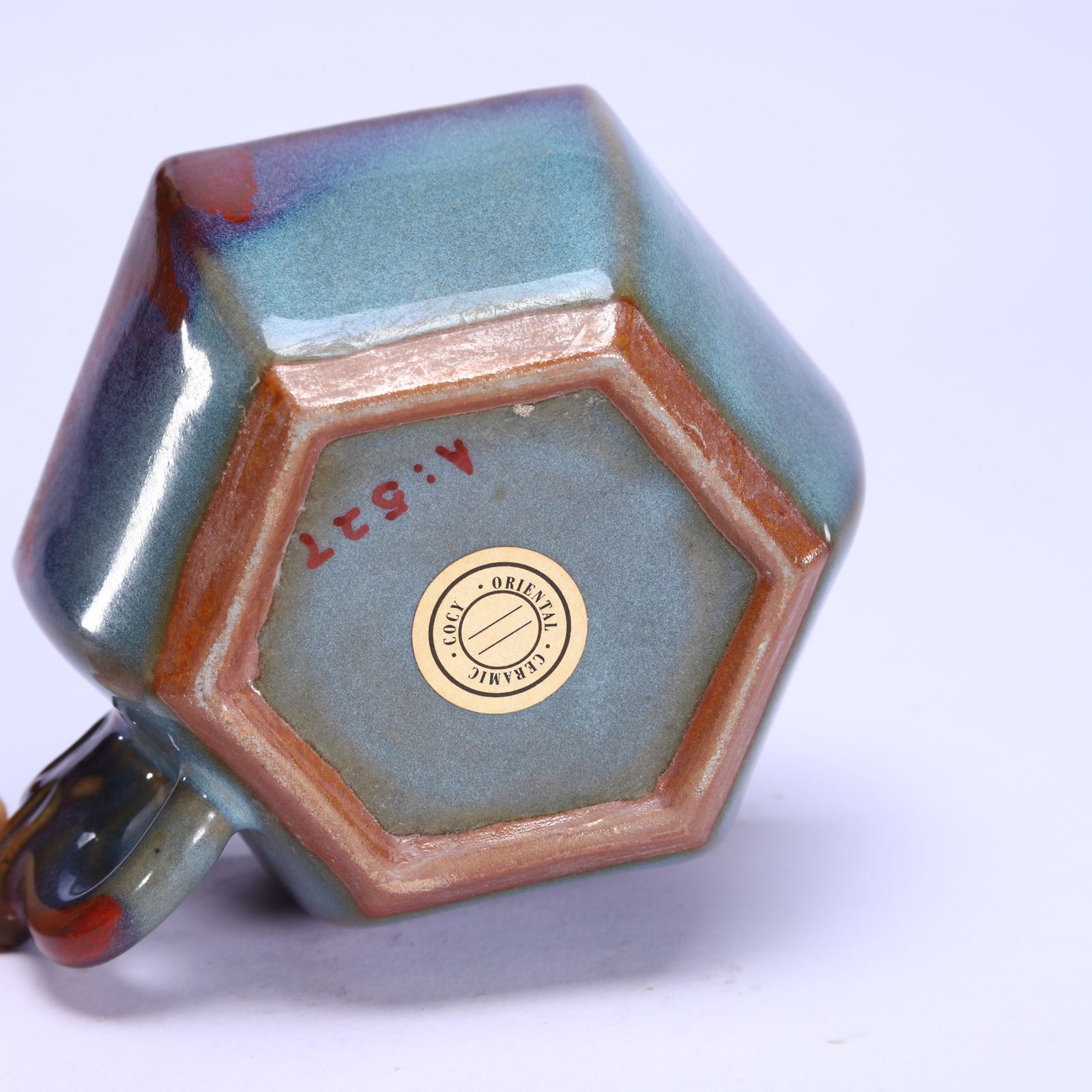 A Chinese Junyao Dragon-Handle Hexagonal Cup - 9
