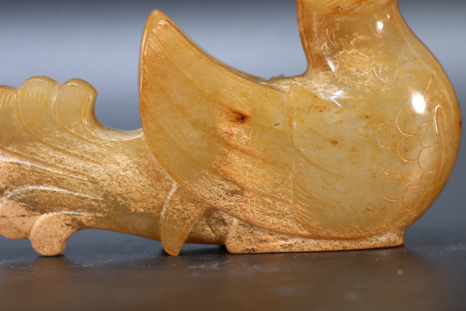 A Jade Carved Cloud Pattern Bird Shape Ornament - 3