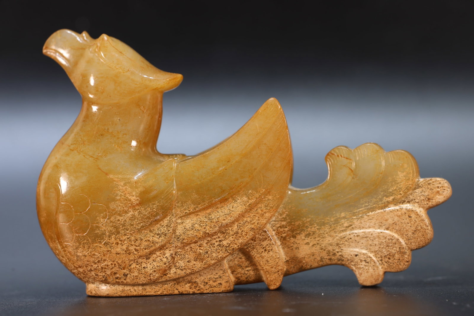 A Jade Carved Cloud Pattern Bird Shape Ornament - 5