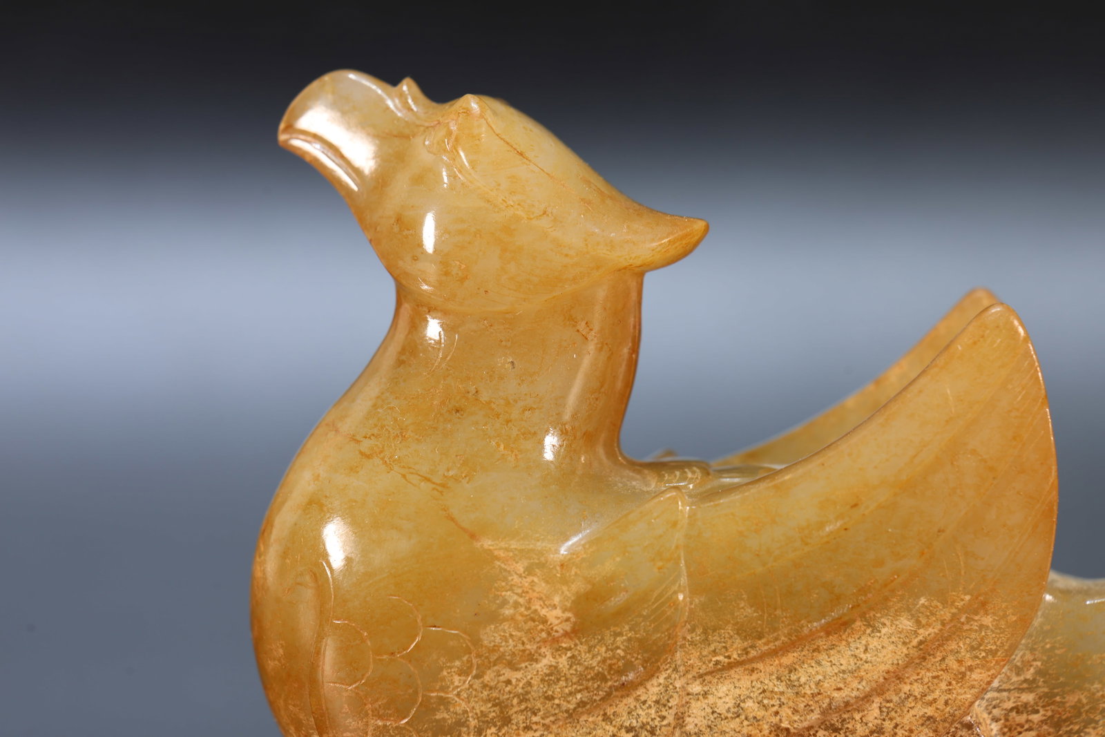 A Jade Carved Cloud Pattern Bird Shape Ornament - 6