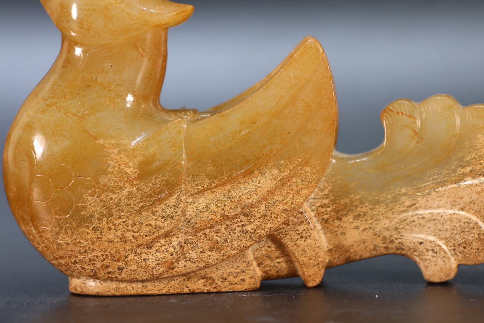 A Jade Carved Cloud Pattern Bird Shape Ornament - 7