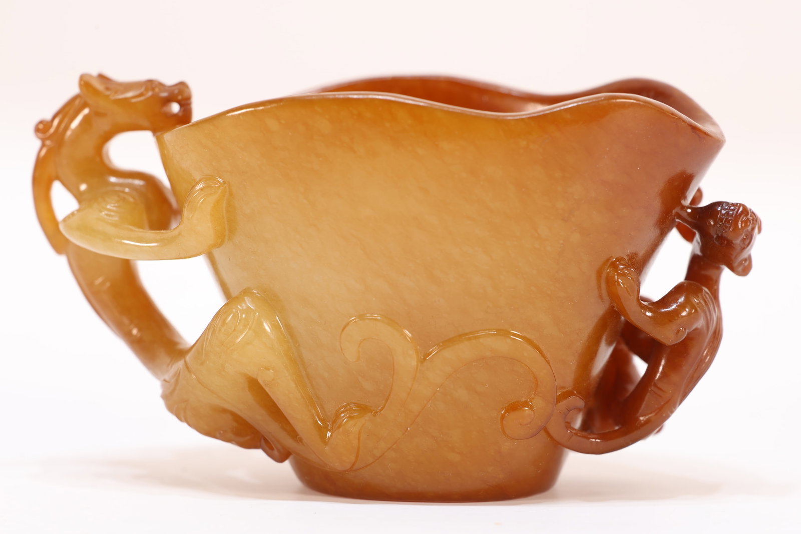 A Jade Carved Double Chi Dragon Ears Cup - 2
