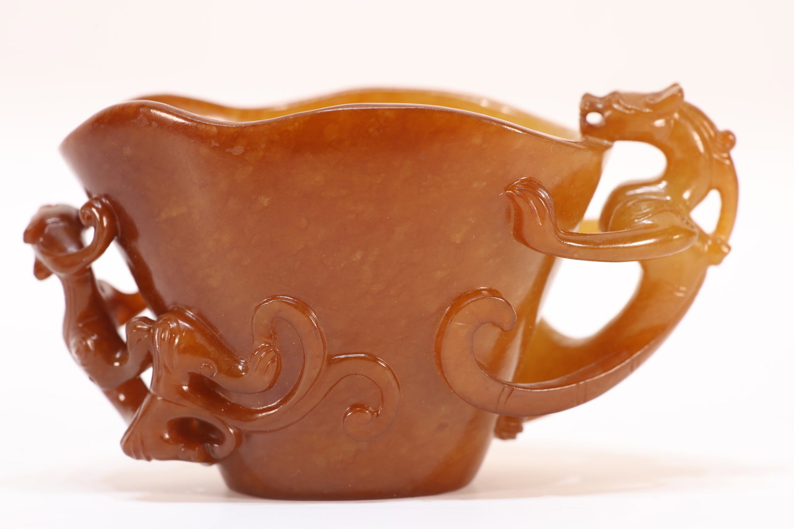 A Jade Carved Double Chi Dragon Ears Cup - 4
