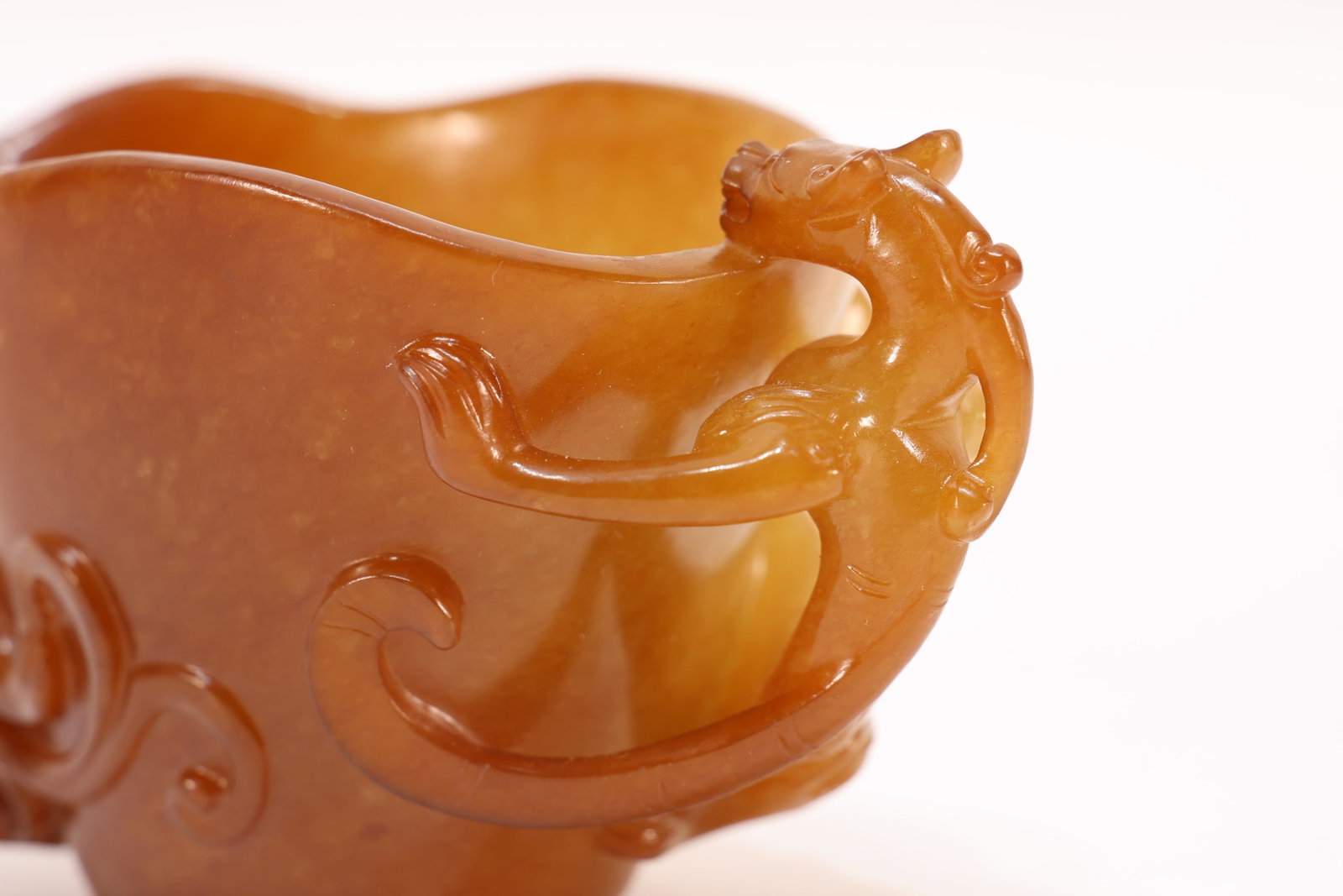 A Jade Carved Double Chi Dragon Ears Cup - 5