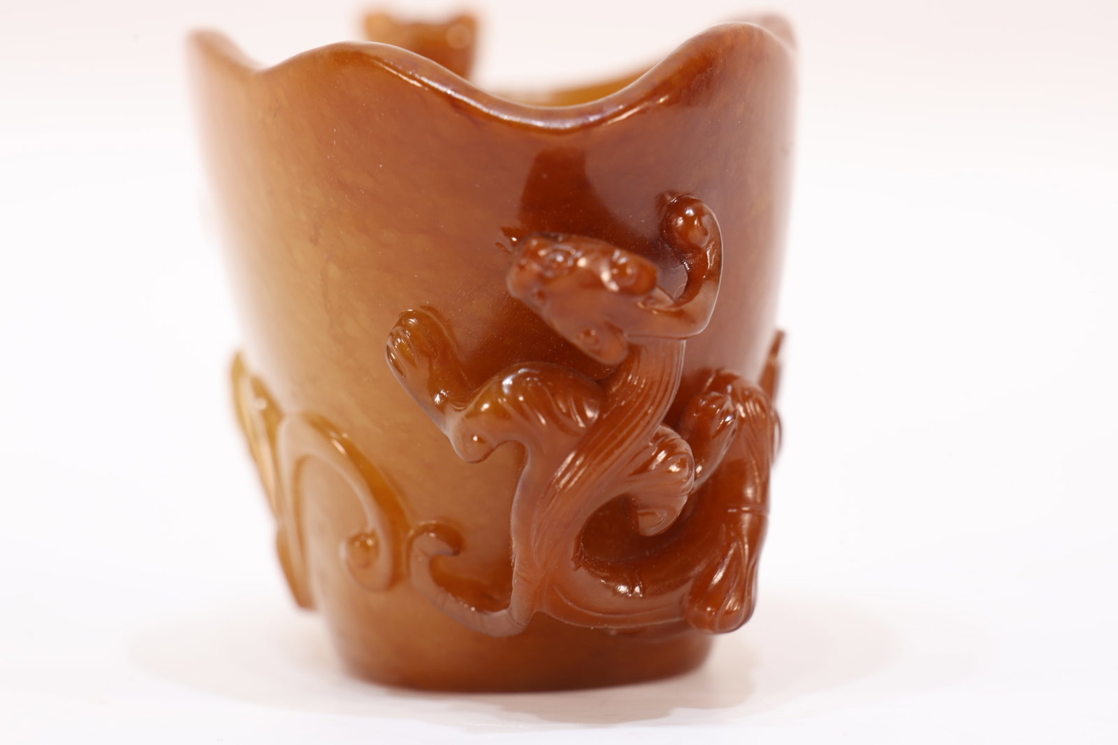 A Jade Carved Double Chi Dragon Ears Cup - 6