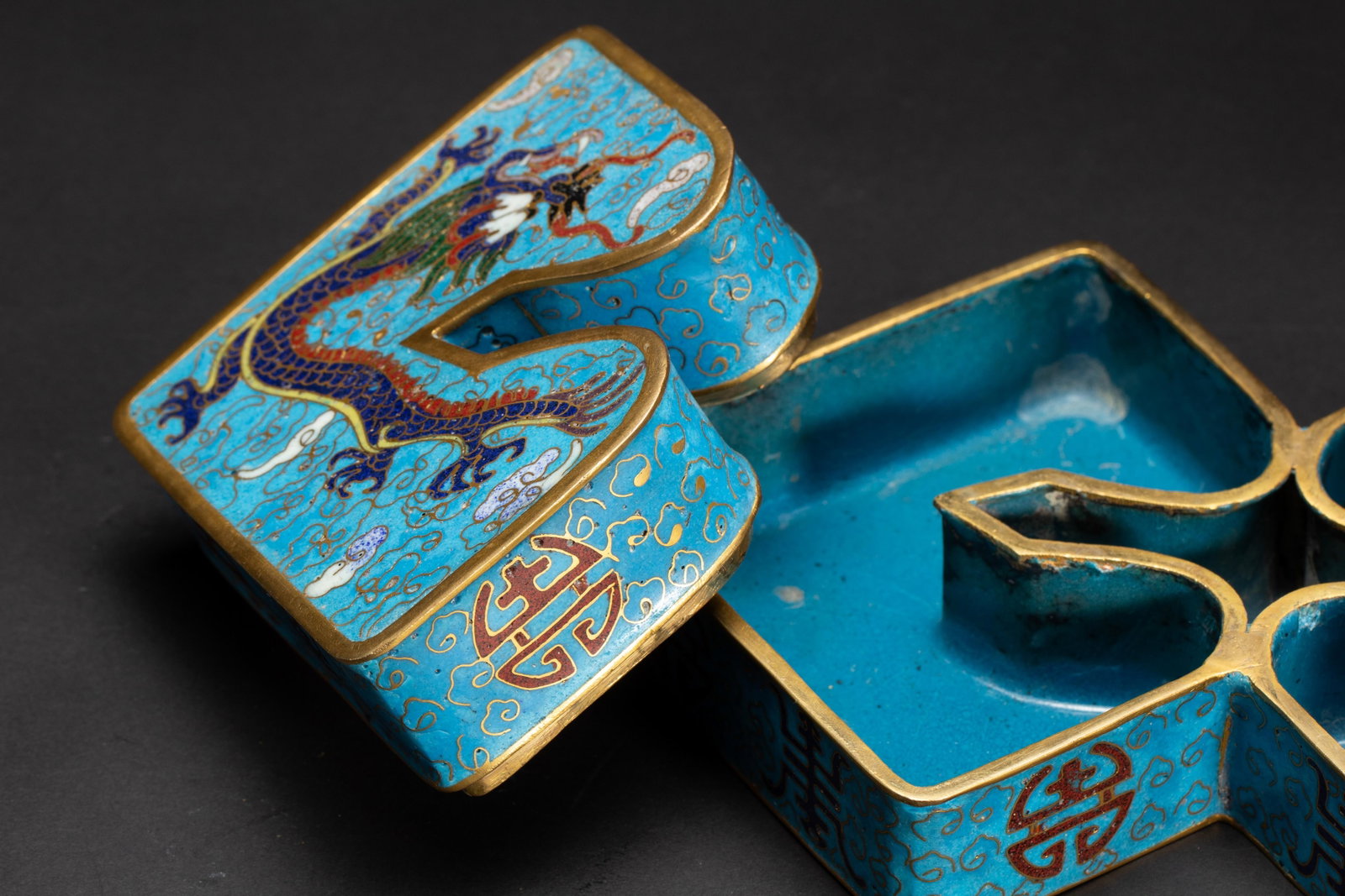 Chinese CloisonnÃ© Enamel Dragon Box - 4
