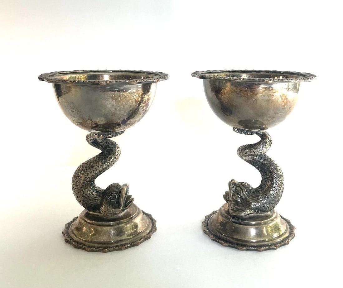 Pair of Silver Serpent-Stem Goblets - 2