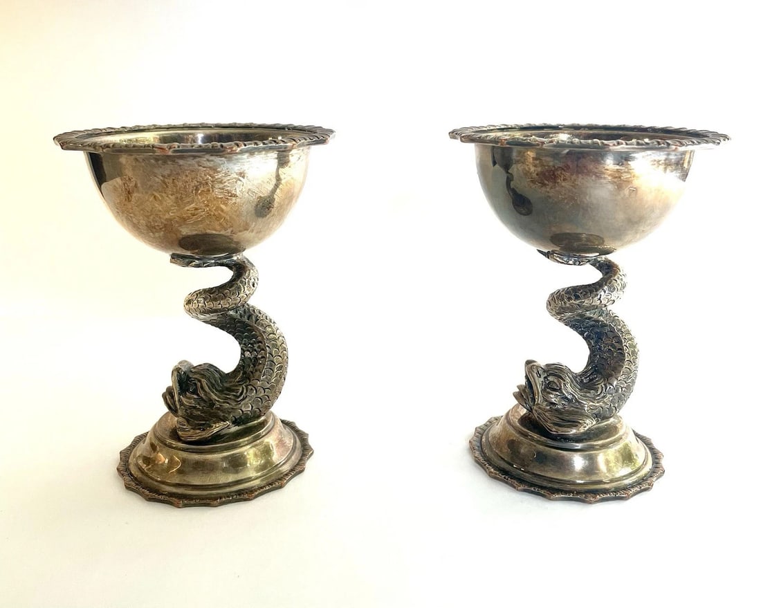 Pair of Silver Serpent-Stem Goblets - 3