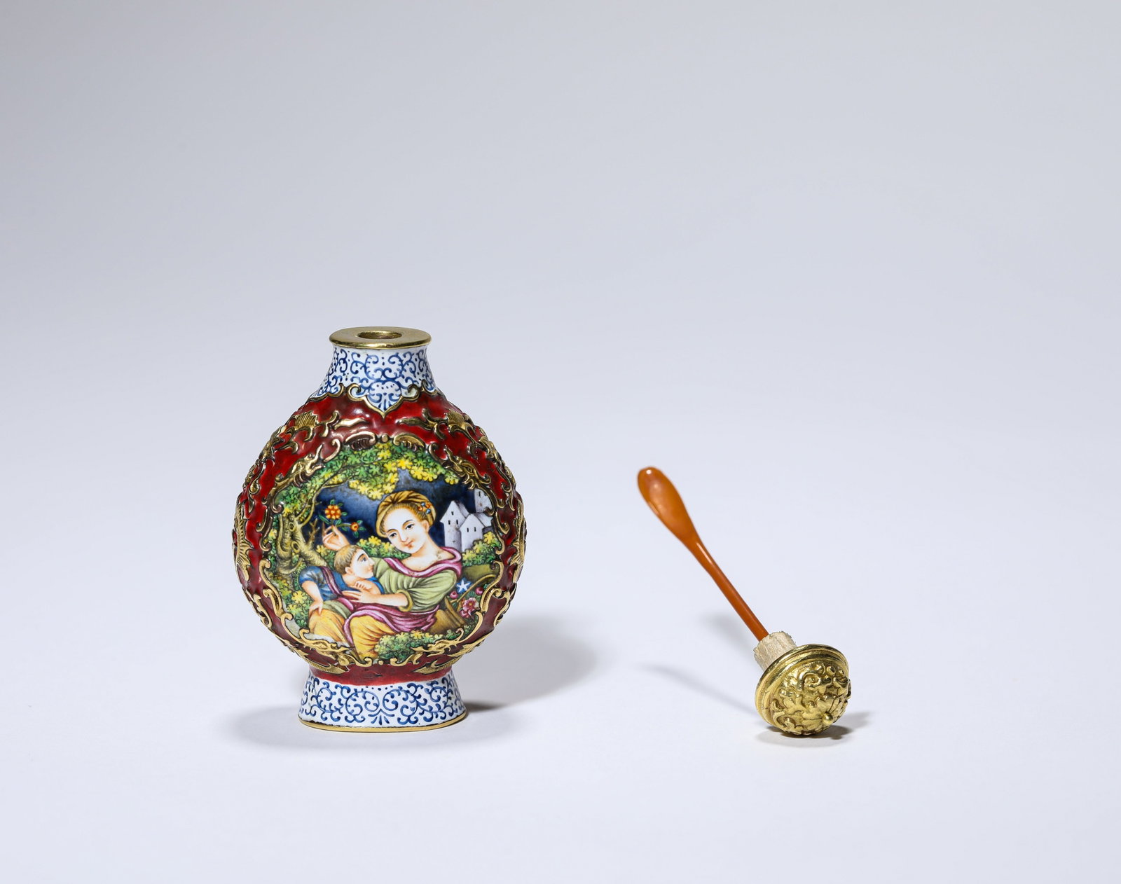 A Copper Painted Enamel 'Figural' Snuff Bottle - 4