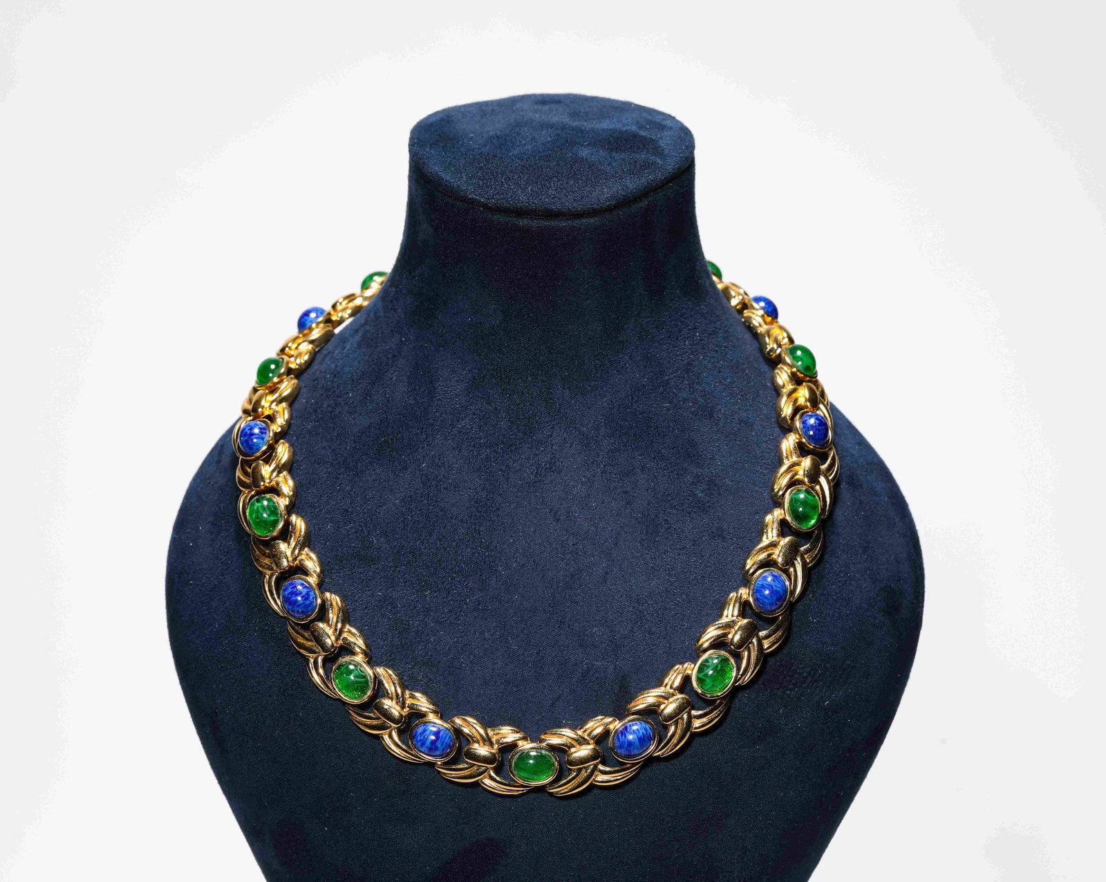A Gilt-Bronze and Gem-Set Necklace: Dimensions: Weight: 104 g. Length: 19 cm. All measurements are approximate.