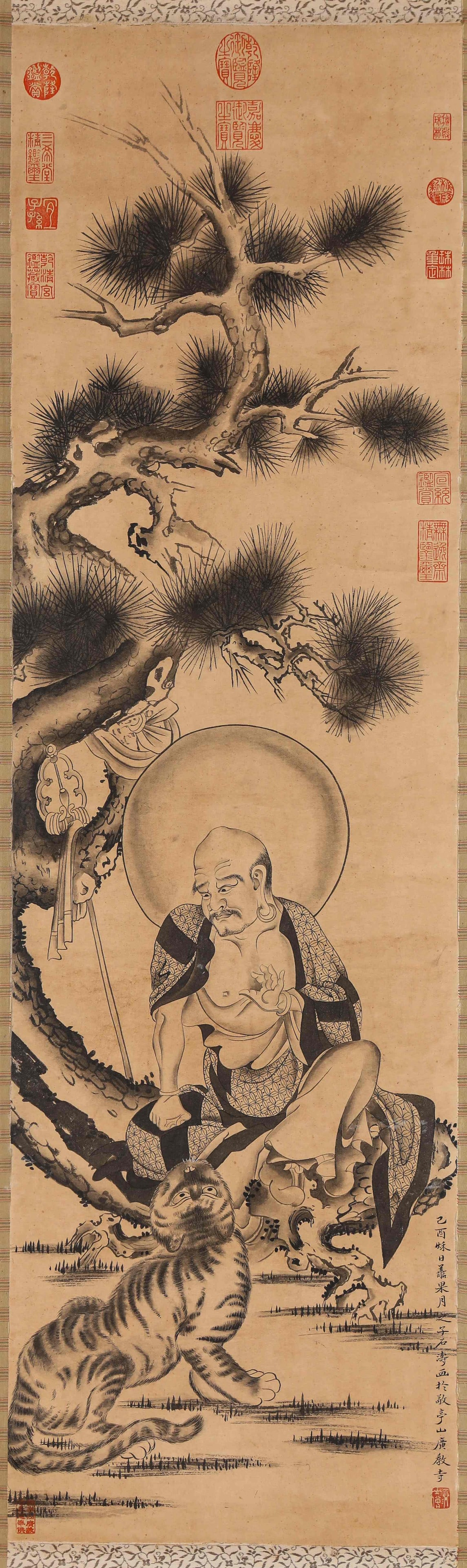 Shitao (1642-1707), attributed to, Subduing the Tiger Arhat: Dimensions: Width: 34.5 cm x Height: 116 cm. All measurements are approximate.
