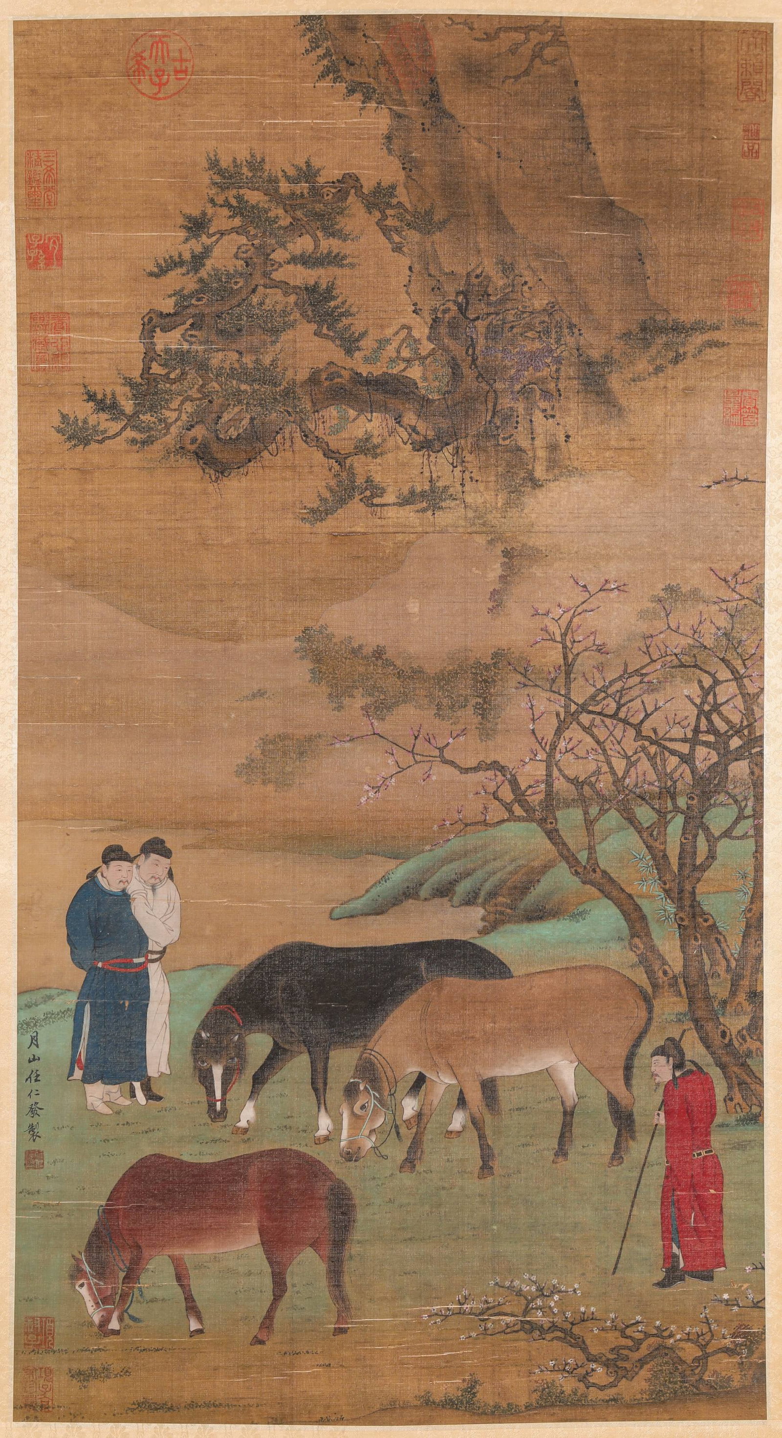 Ren Renfa (1255-1328), attributed to, Horses and Riders: Dimensions: Width: 51 cm x Height: 94 cm. All measurements are approximate.