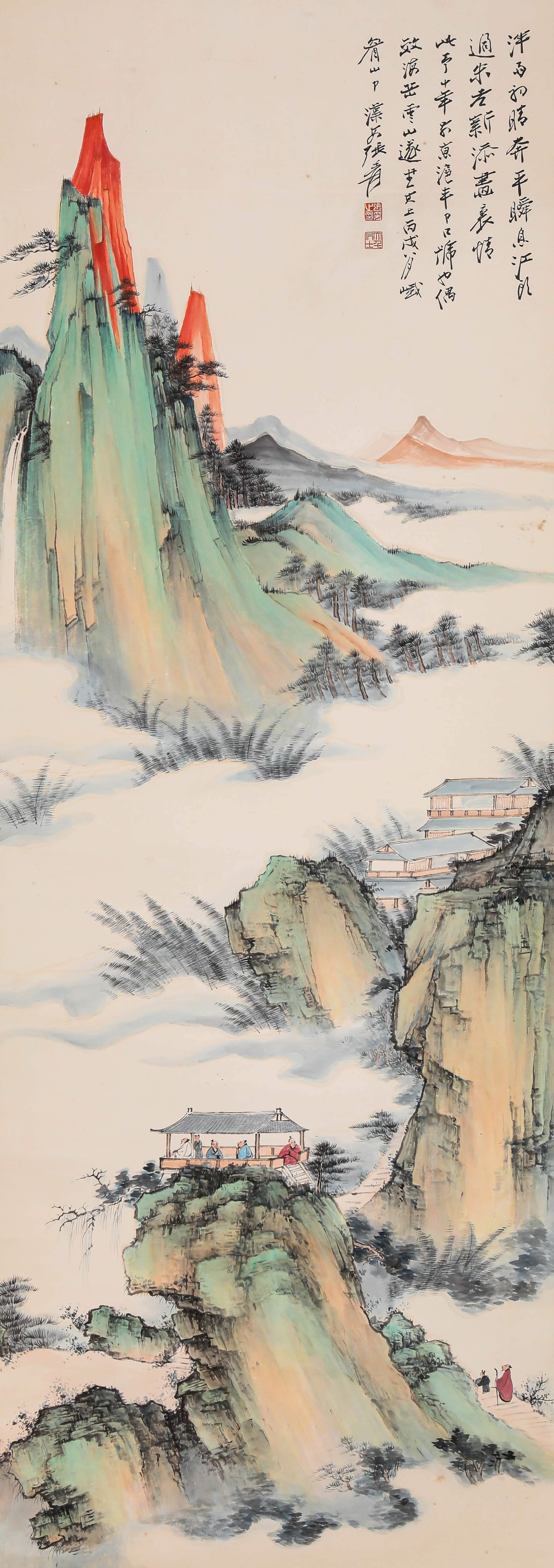 Zhang Daqian (1899-1983), attributed to, Climbing a Mountain to Visit a Friend: Dimensions: Width: 52.5 cm x Height: 148 cm. All measurements are approximate.