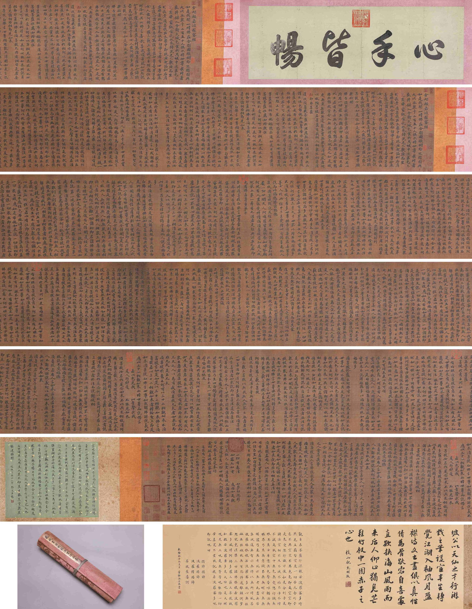 Su Shi (1037-1101), attributed to, Model Calligraphy 'Diamond Sutra' Handscroll: Dimensions: Width: 1130 cm x Height: 40 cm. All measurements are approximate.