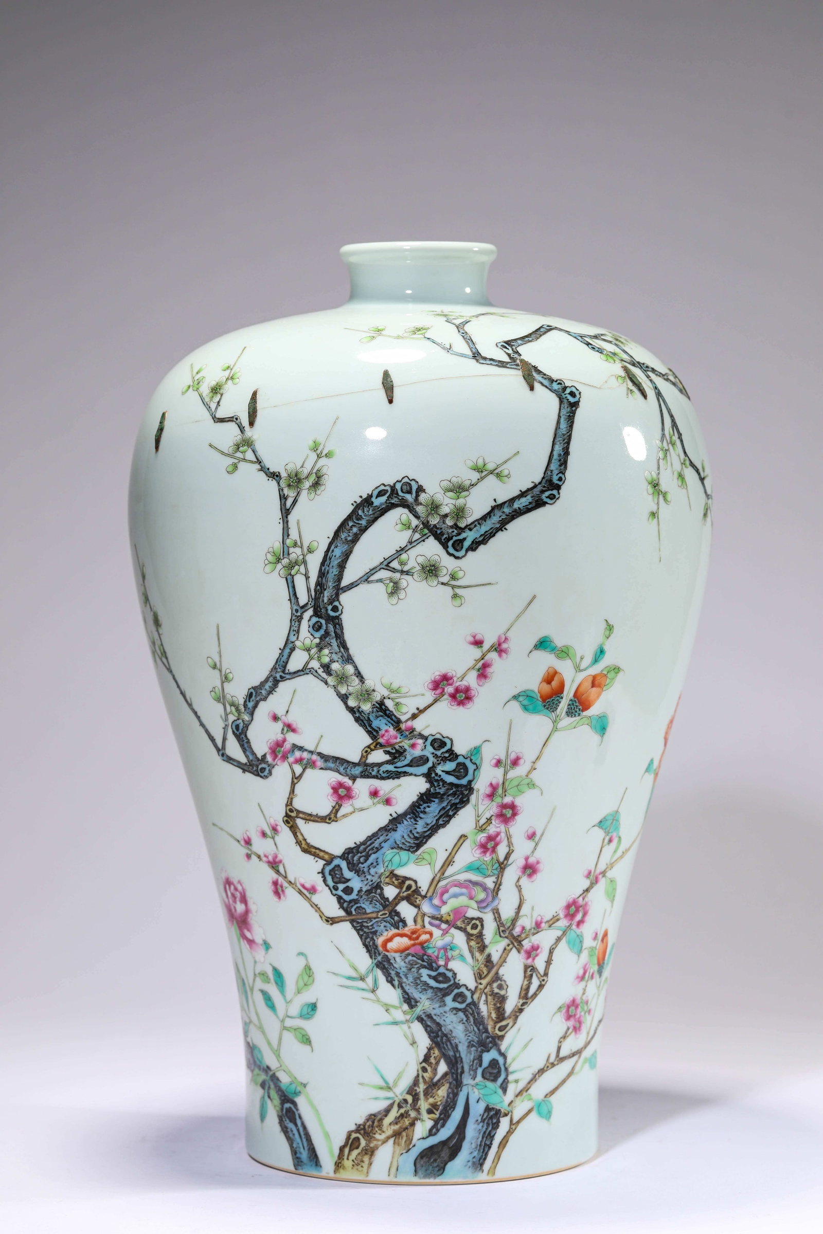 A Famille-Rose 'Floral' Meiping: Dimensions: Width: 24.1 cm x Height: 37.6 cm. All measurements are approximate.