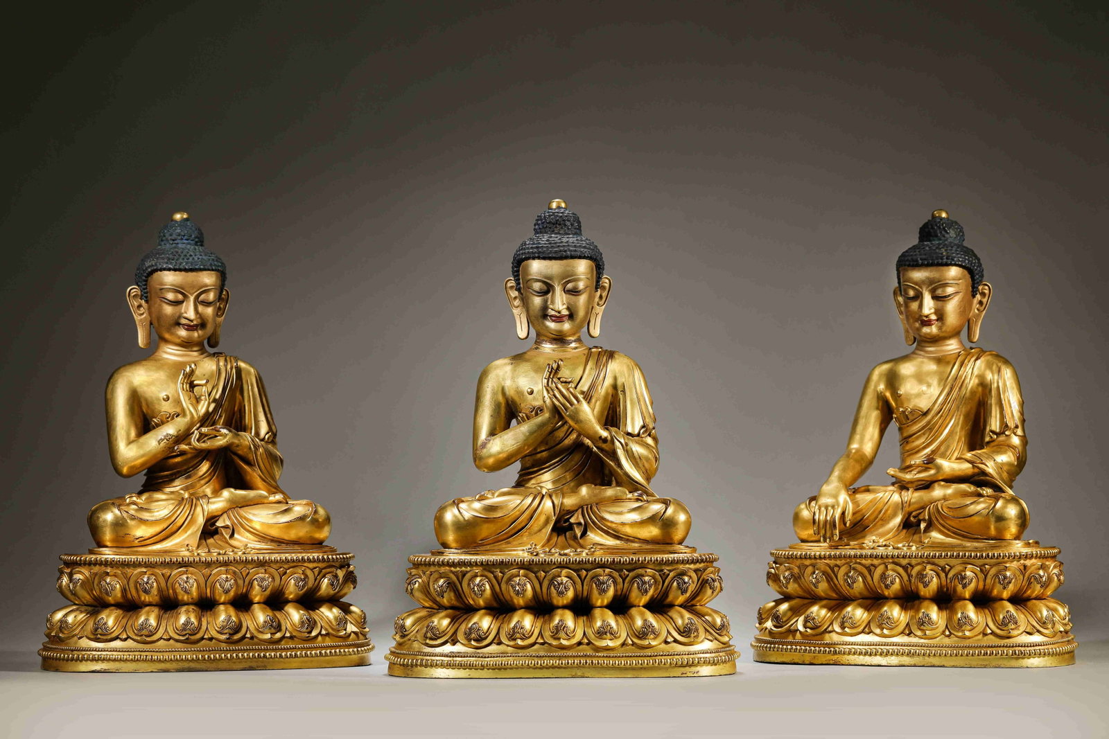A Set of Tibetan 'Court-Style' Figures of the Three Buddhas of the Three Ages (1 of 16)