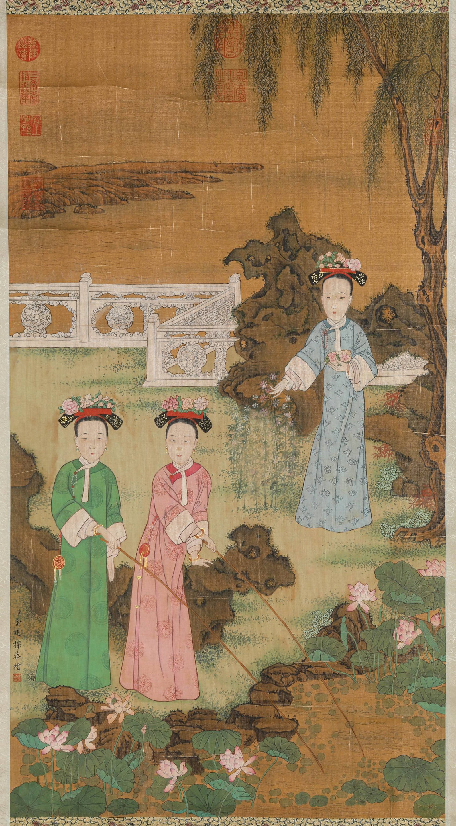 Jin Tingbiao (act. 18th century), attributed to, Figure Narrative: Dimensions: Width: 50 cm x Height: 51 cm. All measurements are approximate.