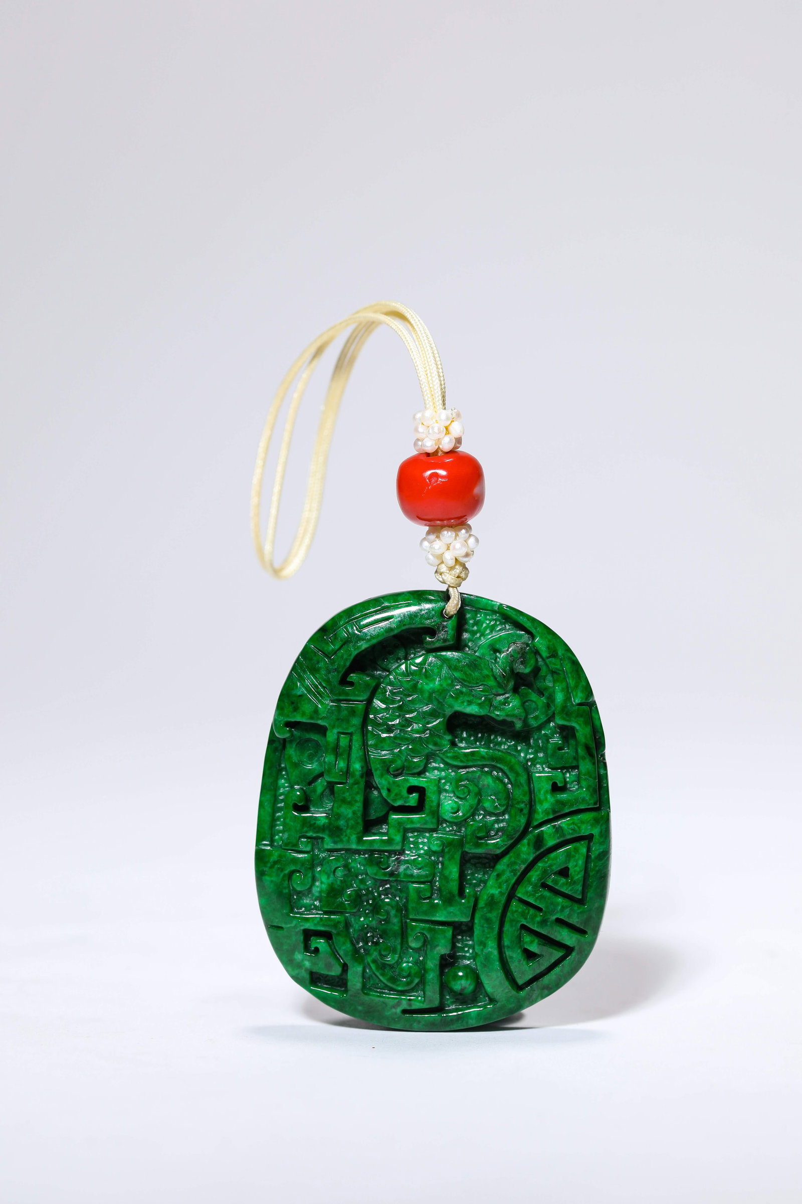 A Jadeite 'Carved Dragon and Phoenix' Plaque (1 of 4)