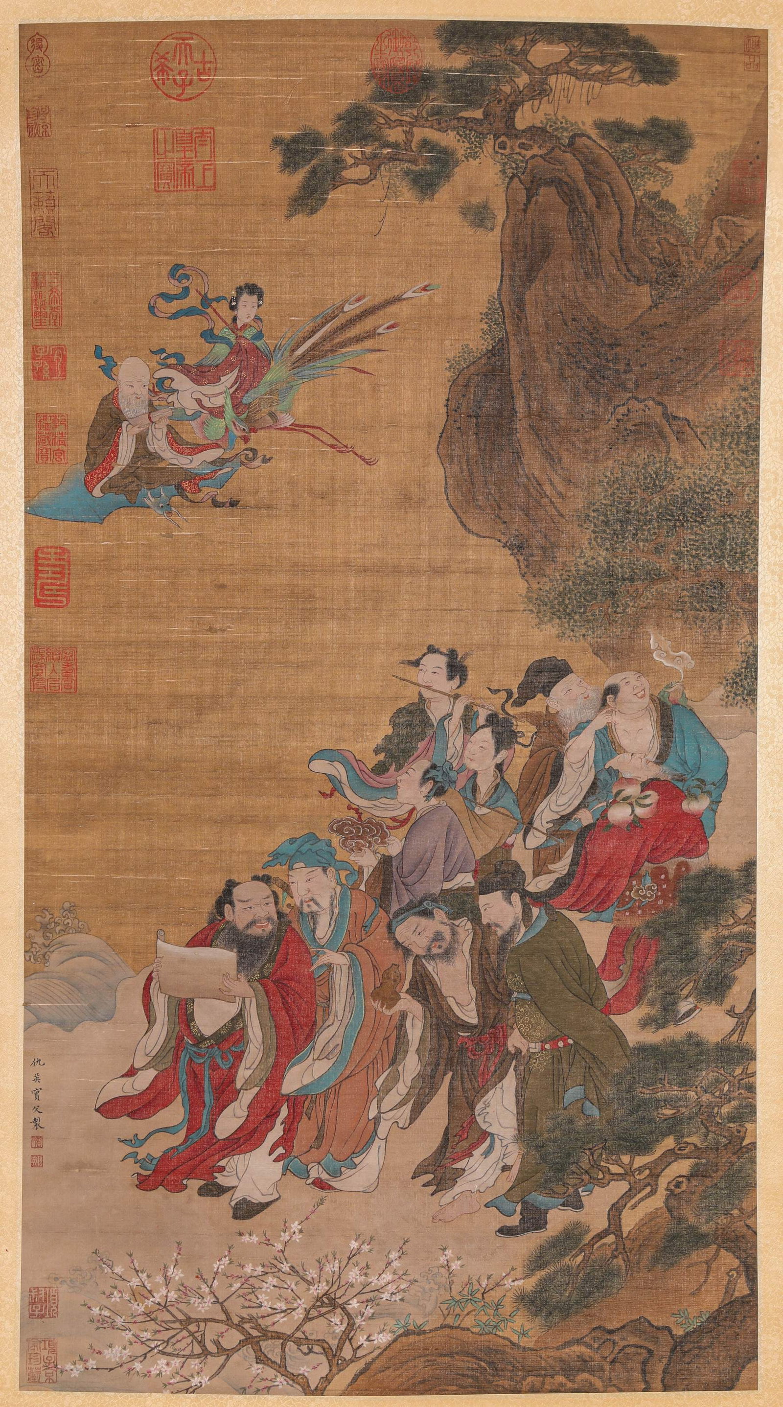 Qiu Ying (1494-1552), attributed to, Eight Immortals Offering Birthday Congratulations: Dimensions: Width: 51 cm x Height: 94 cm. All measurements are approximate.